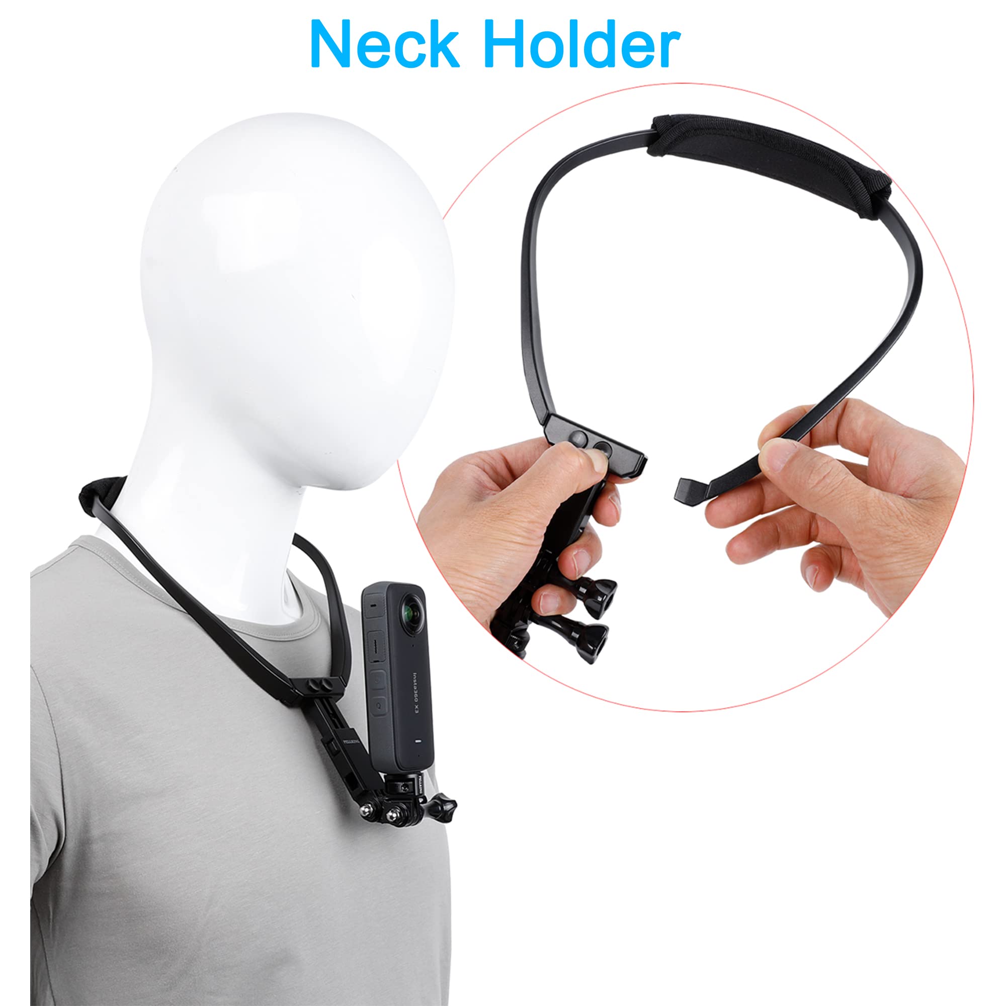 Pellking Accessories Kit For Insta360 X4 Go 3S One X3 X2 X Rs R, 4In1 Chest Strap Mount Harness/Head Mount/Neck Holder/Backpack Strap Mount For Insta 360 Gopro Dji Action Camera