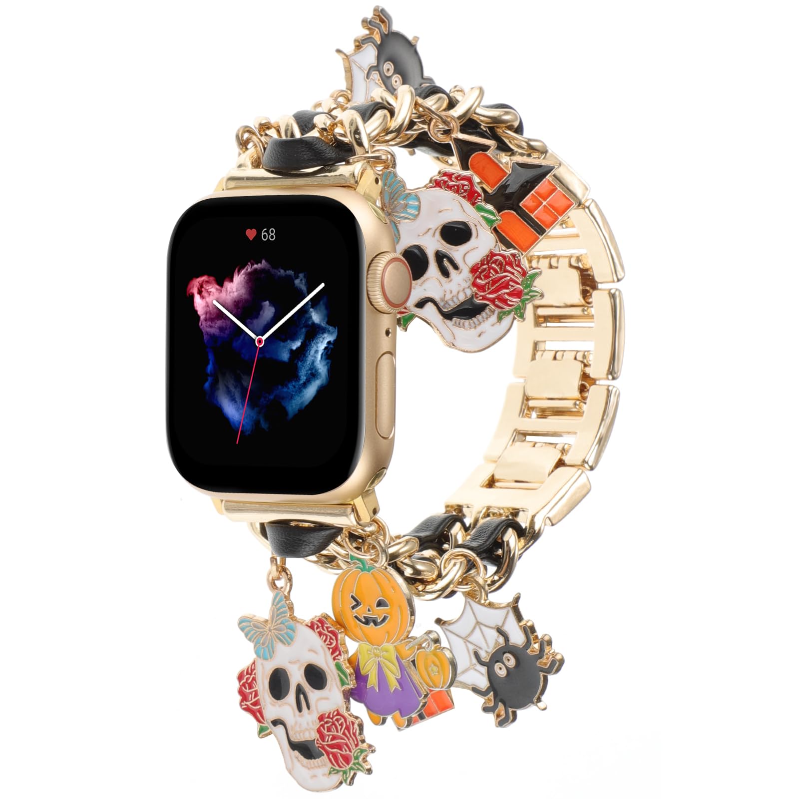 Realsign Stylish Metal Wristband Compatible With Apple Watch Band 38Mm 40Mm 41Mm,Halloween Bracelet With Skull Pumpkin Spider Pe