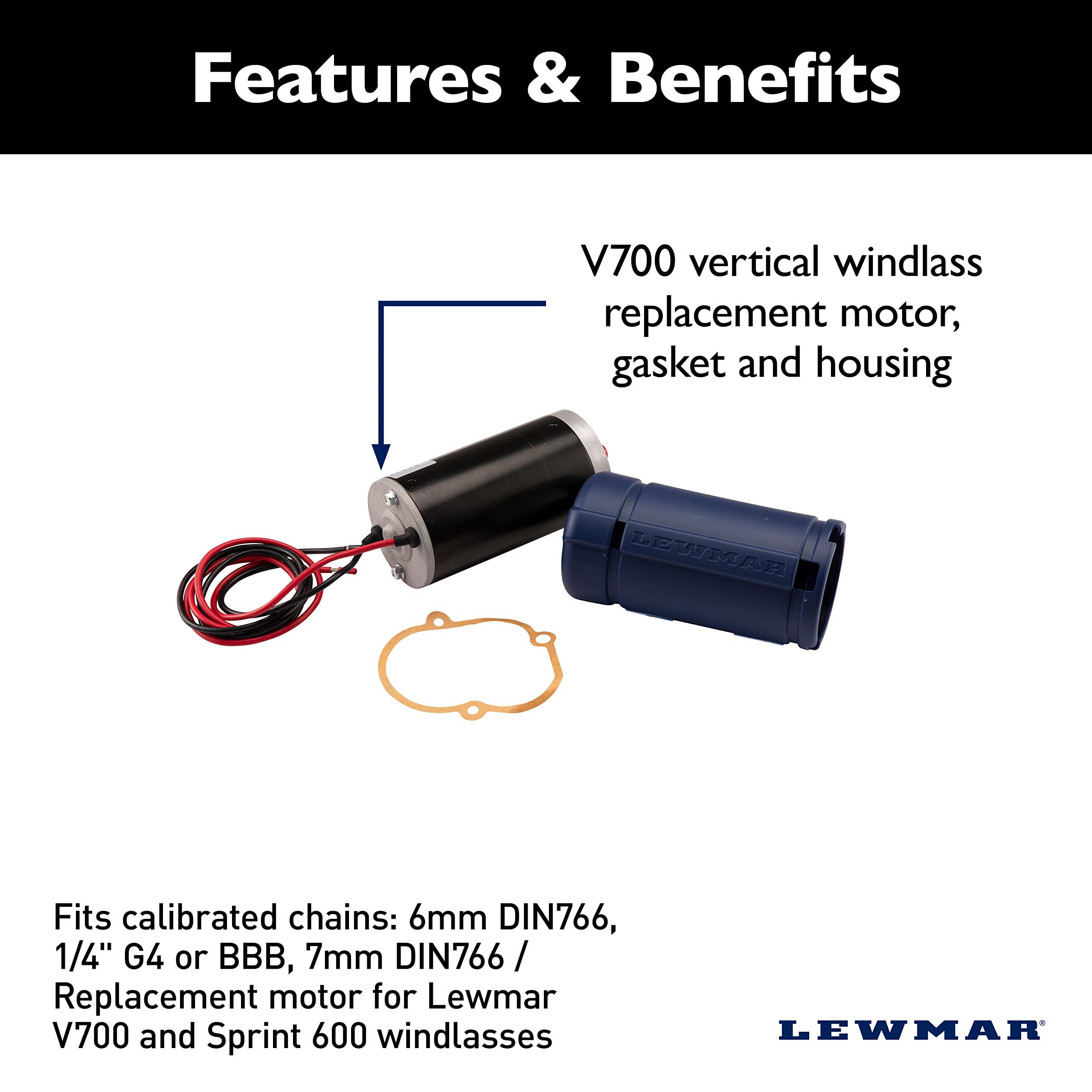 Lewmar Motor Kit, Fits Calibrated Chains: 6Mm Din766, 1/4'' G4 Or Bbb, 7Mm Din766 / Replacement Motor For V700/Sprint 600 Windla,WBAUVB08RSPLDZ7