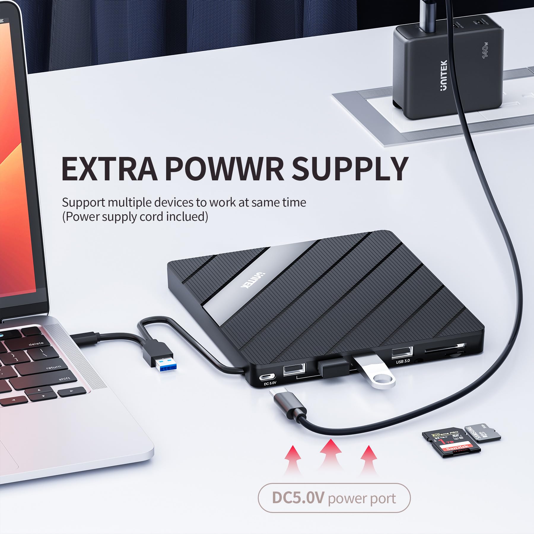 Unitek External Dvd Driver Usb C Portable Cd/Dvd +/ Rw Drive/Dvd Player With Sd Card Reader Usb 3.0 Hub Usb C Power Port Cd Rom