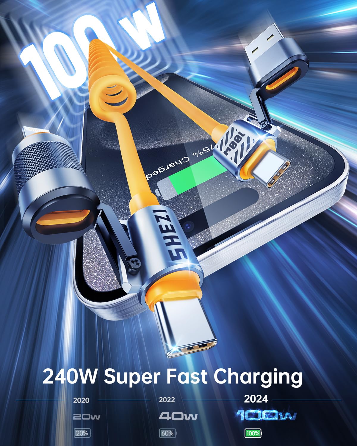 Vexipia 4 In 1 Coiled Usb C Cable For Car [100W Fast Charging] Usb C To Lightning Cable [Carplay&Android Auto] Charger Cord With