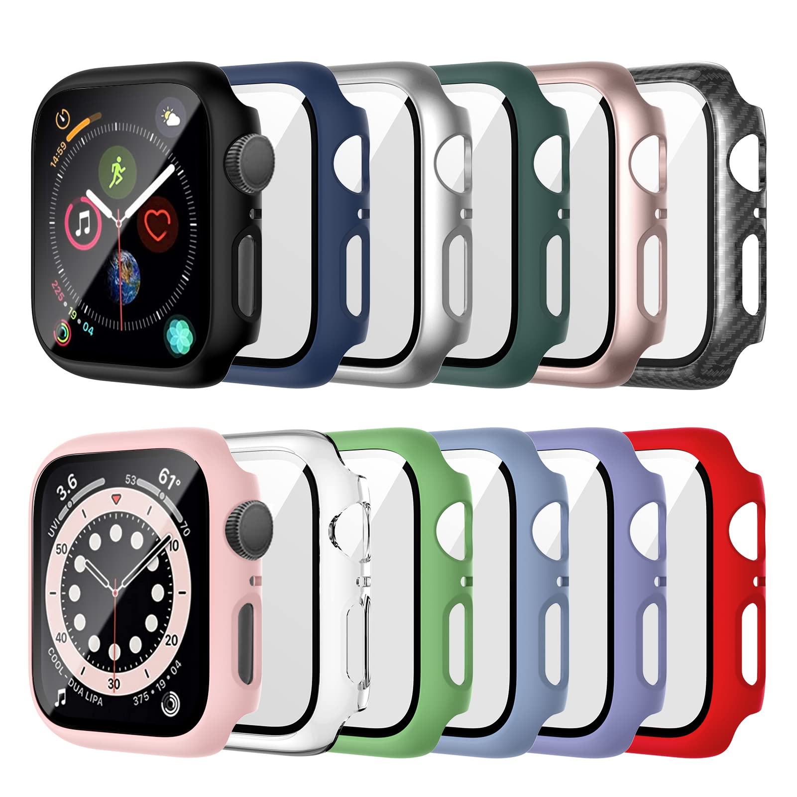 12 Pack Case Compatible For Apple Watch 44Mm Se (2Nd Gen) Series 6 5 4 Se Tempered Glass Screen Protector, Haojavo Full Hard Pc