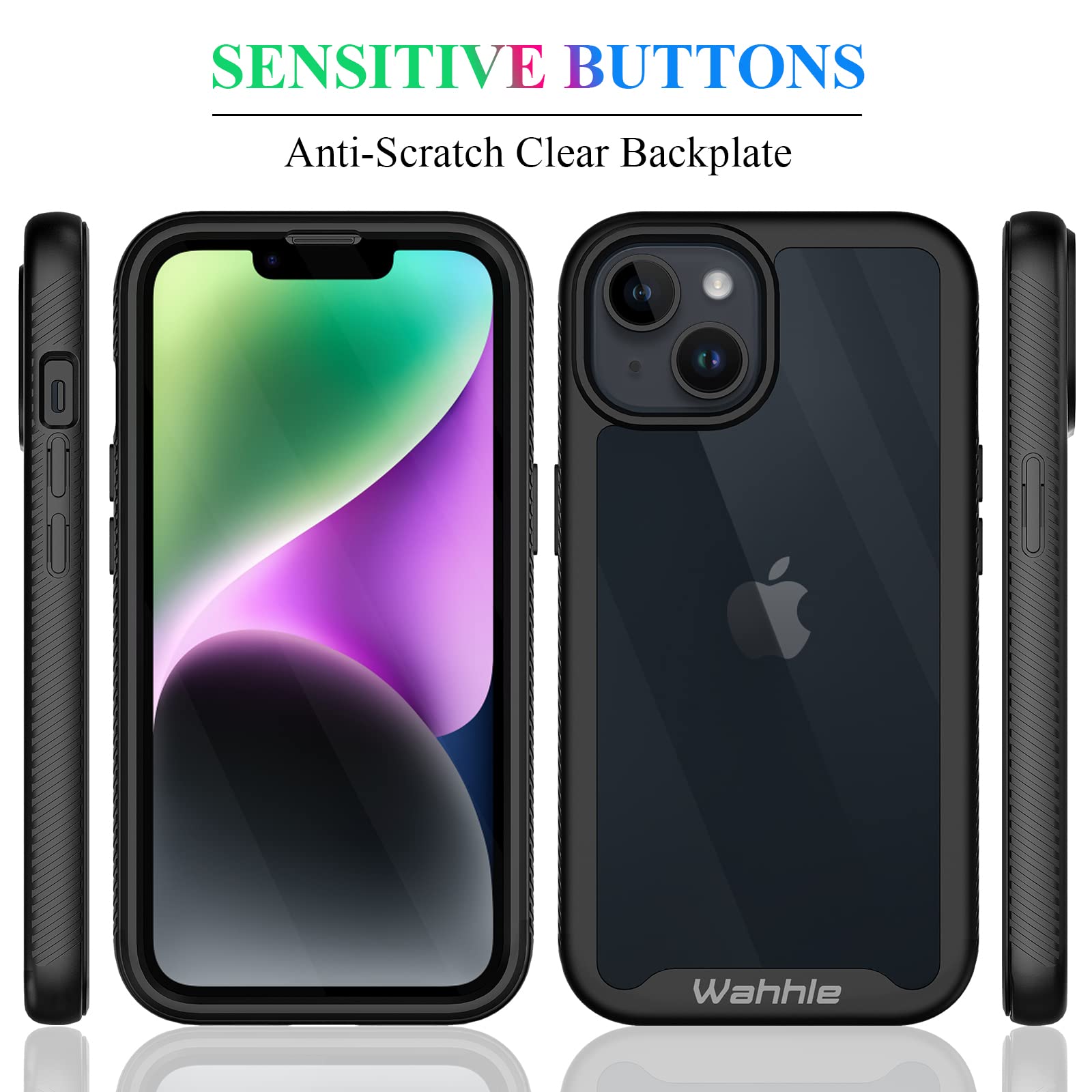 Wahhle Compatible With Iphone 13 Case, Iphone 14 Case, Full Body Shockproof Protection Built In Touch Sensitive Anti Scratch Scr