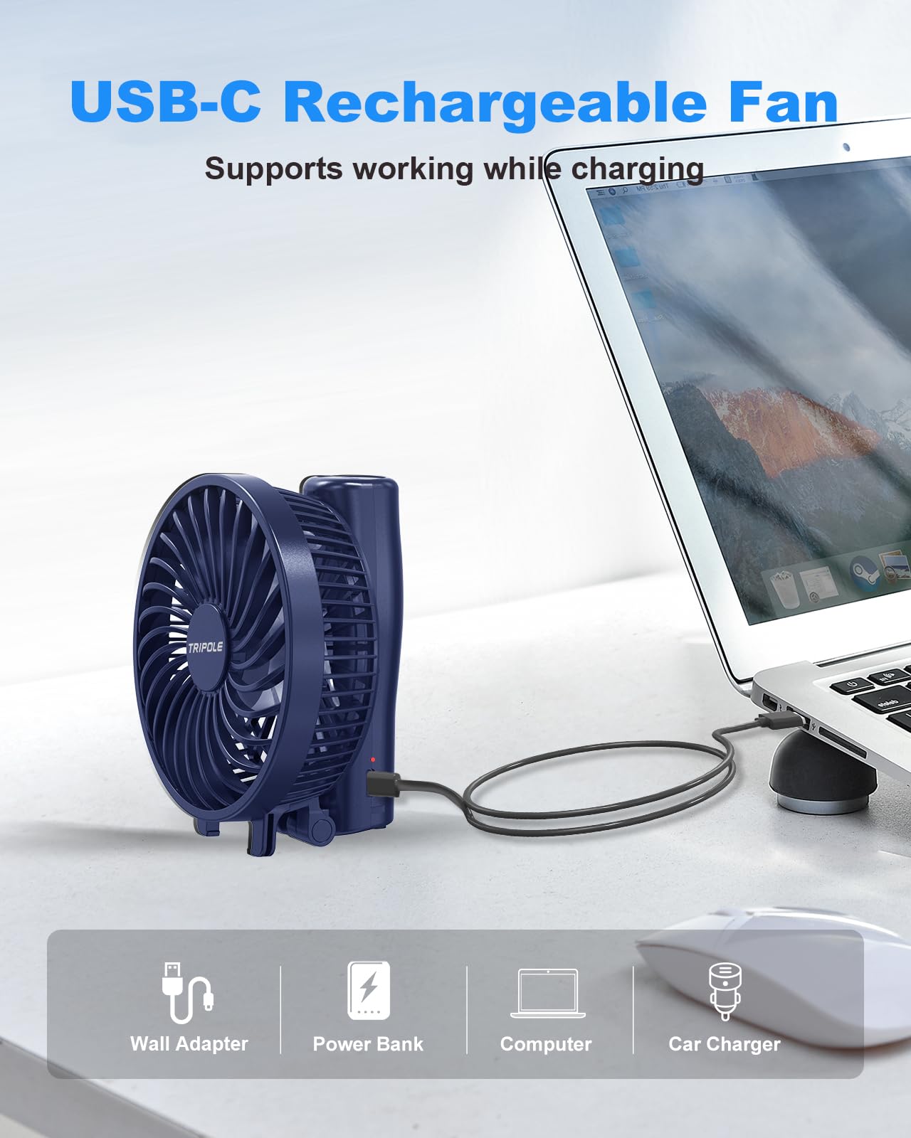 Tripole Handheld Fan Foldable Mini Fan, 3 Speeds Portable Small Personal Fan, Rechargeable Usb Desk Fan, Powerful Hand Held Fan