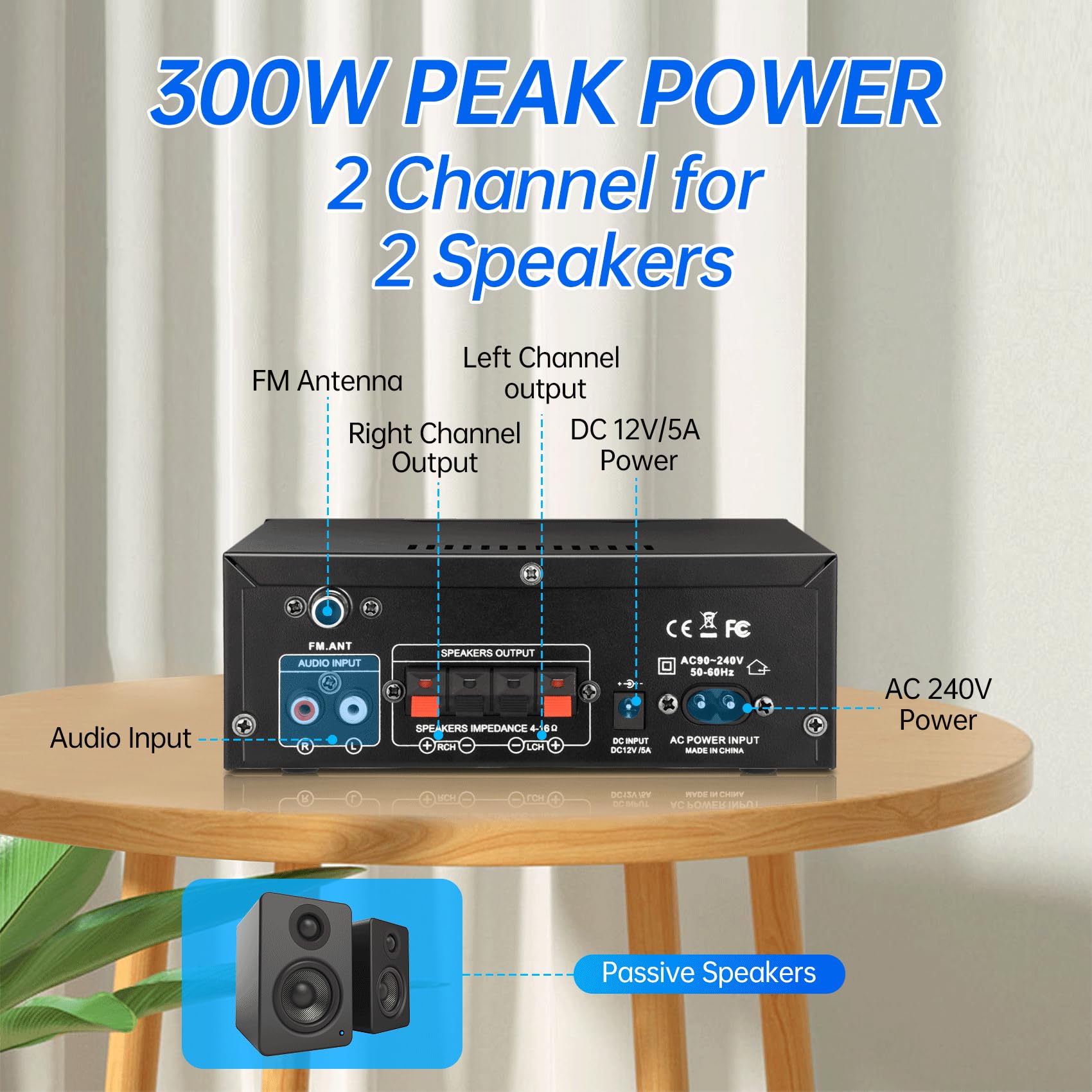 Daakro Ak45 Amplifier Stereo Receiver Bluetooth 5.0 Power Amp 2 Channel 300W Home Audio Amplifier W/Usb/Sd Card/Bt/Mic Input For