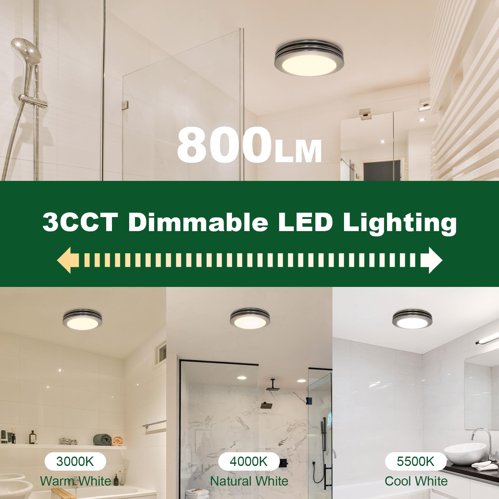 Akicon Bathroom Exhaust Fan With Dimmable Led Light   80Cfm, 2.0 Sones, Acrylic Light Cover For Medium Bathrooms (Brushed Nickel