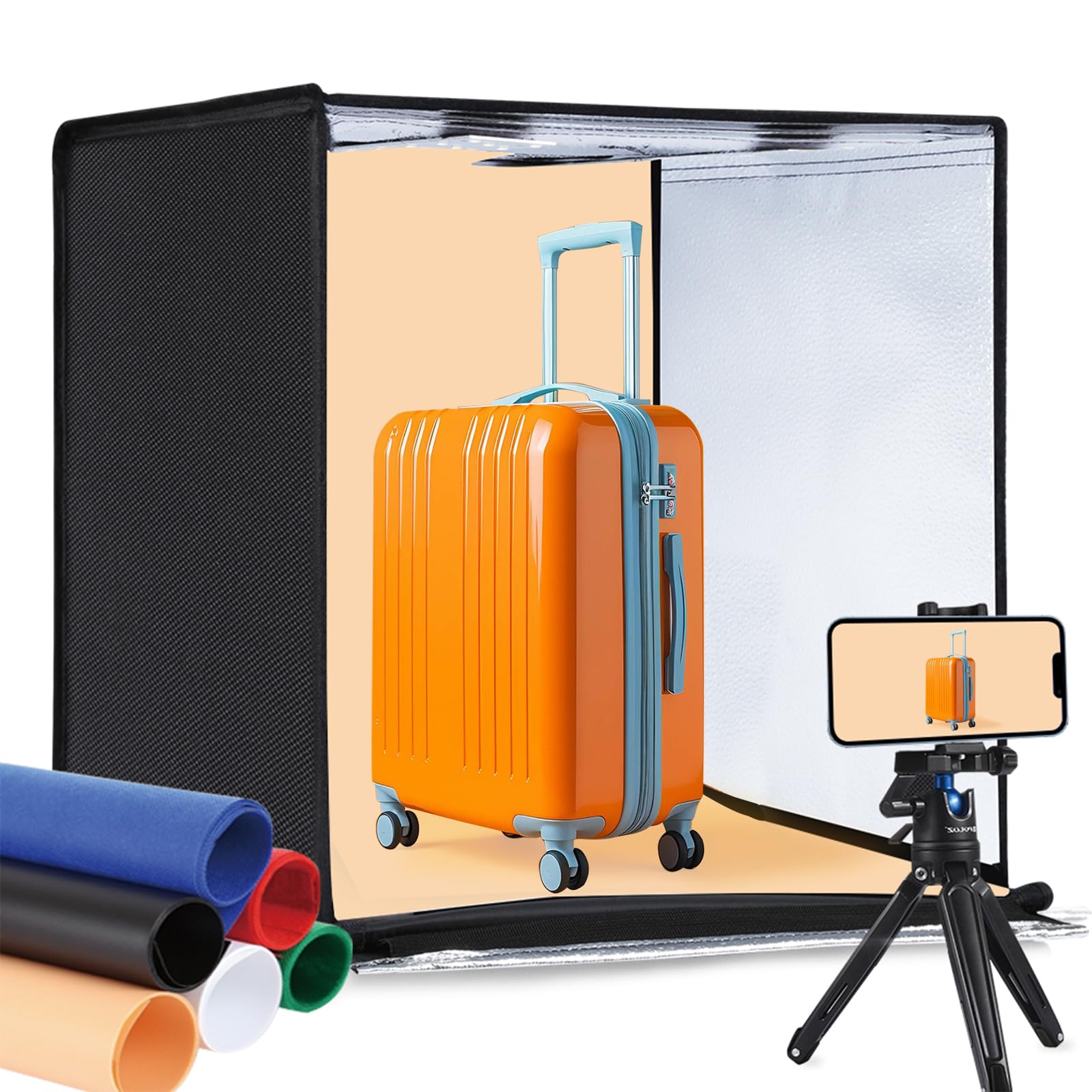 Puluz Light Box 24X24In, Portable Photo Studio Light Box With 120 Led Lights &6 Color Backdrops Professional Photography Lightin