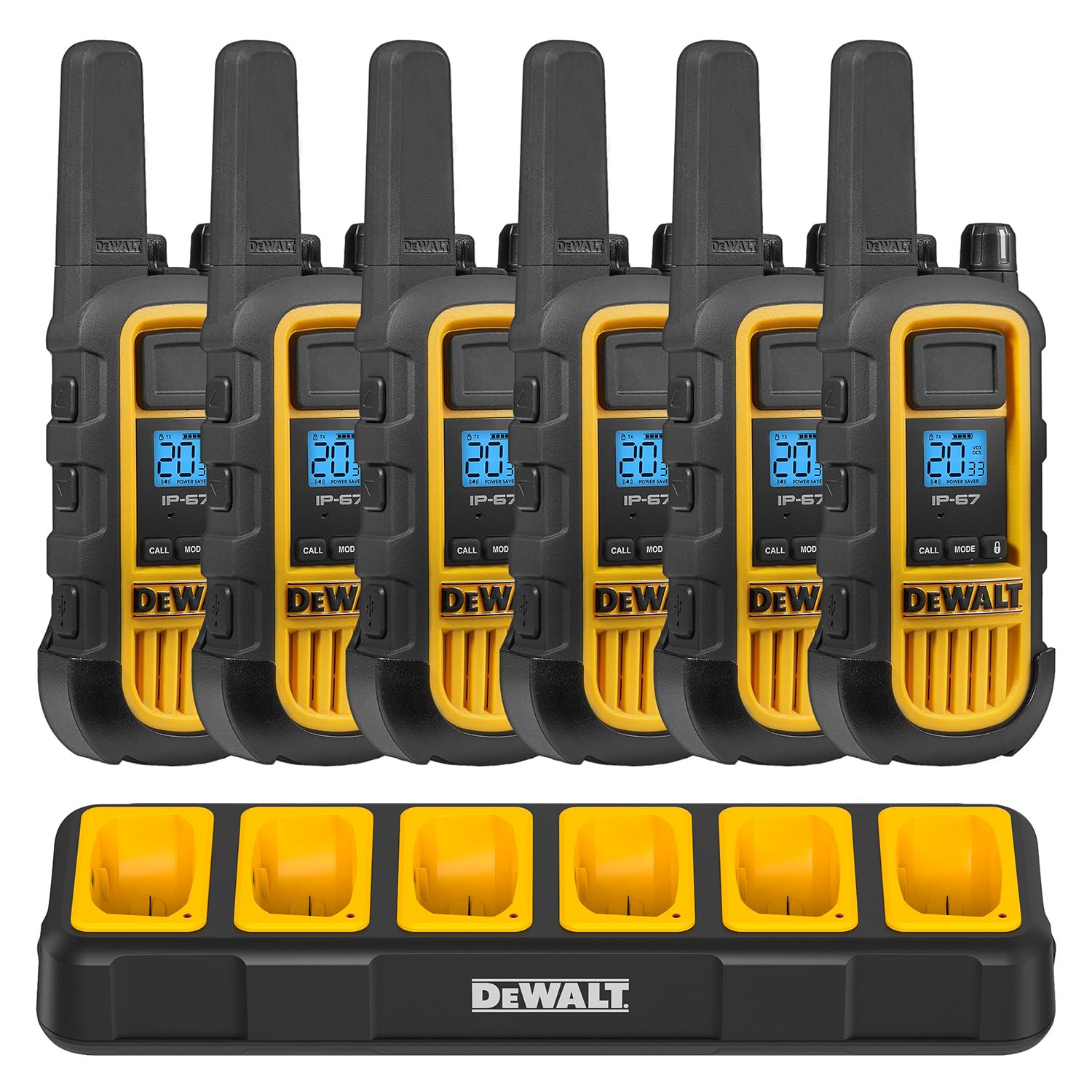 Dewalt Dxfrs800 2 Watt Heavy Duty Walkie Talkies   Waterproof, Shock Resistant, Long Range & Rechargeable Two Way Radio With Vox (6 Pack W/Gang Charger) (Dxfrs800 Bch6)