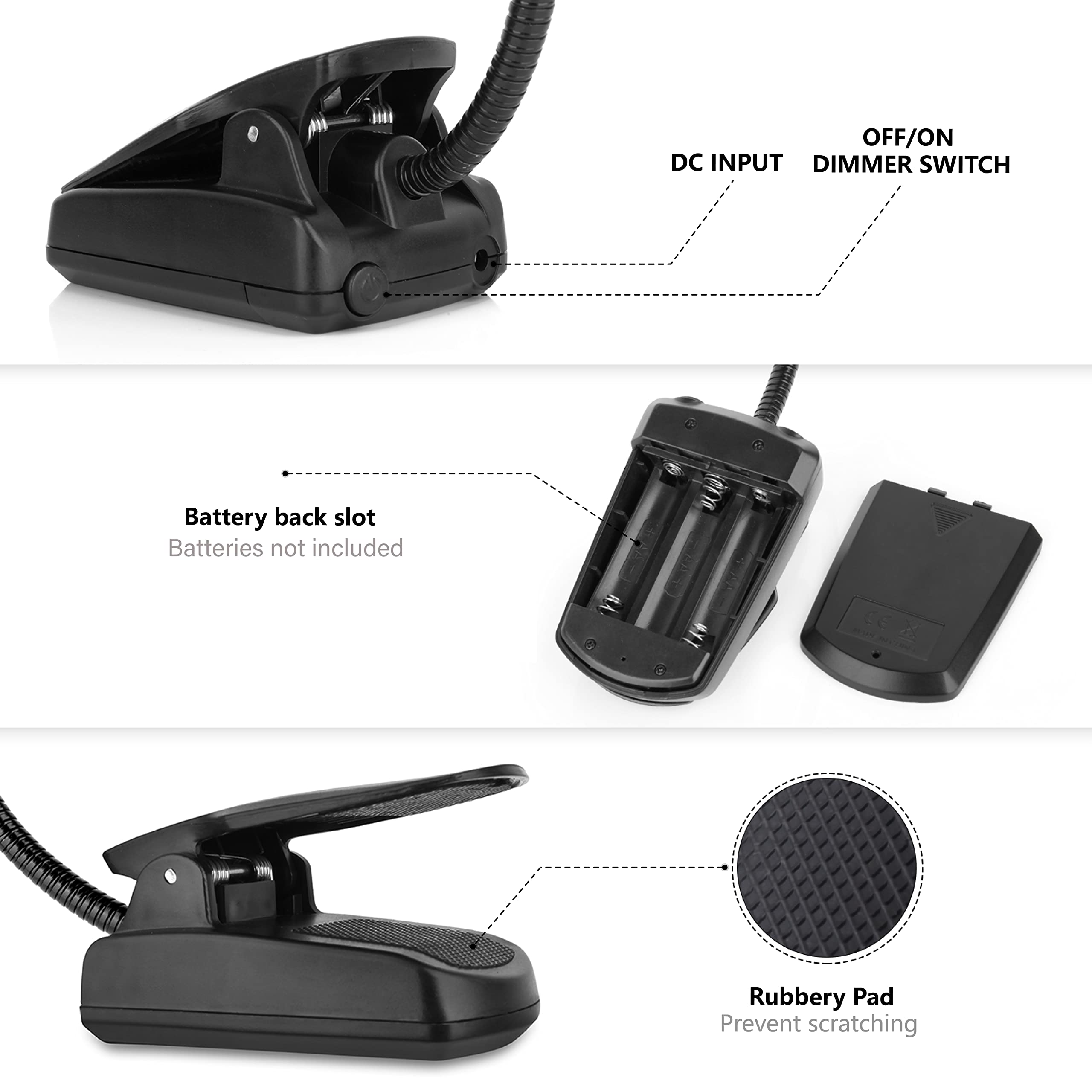 Vshinic Music Stand Light, Clip-On 9 LED Lamp, Adjustable, Black, Model DL-09, Battery/AC Powered for Musicians and Readers