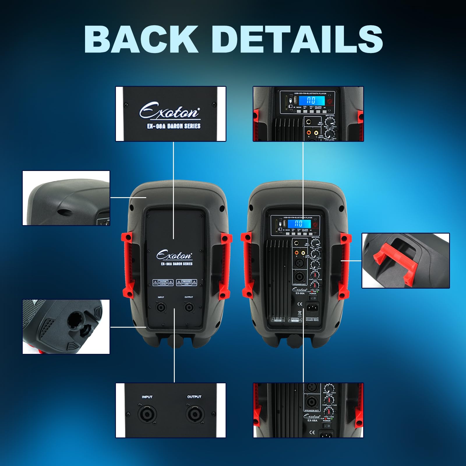 Exoton Exoton Ex-08A 8 Inch Professional Dual Powered Pa Speakers, 2-Way Active&Passive Loudspeakers, Pa System Combo Set With M