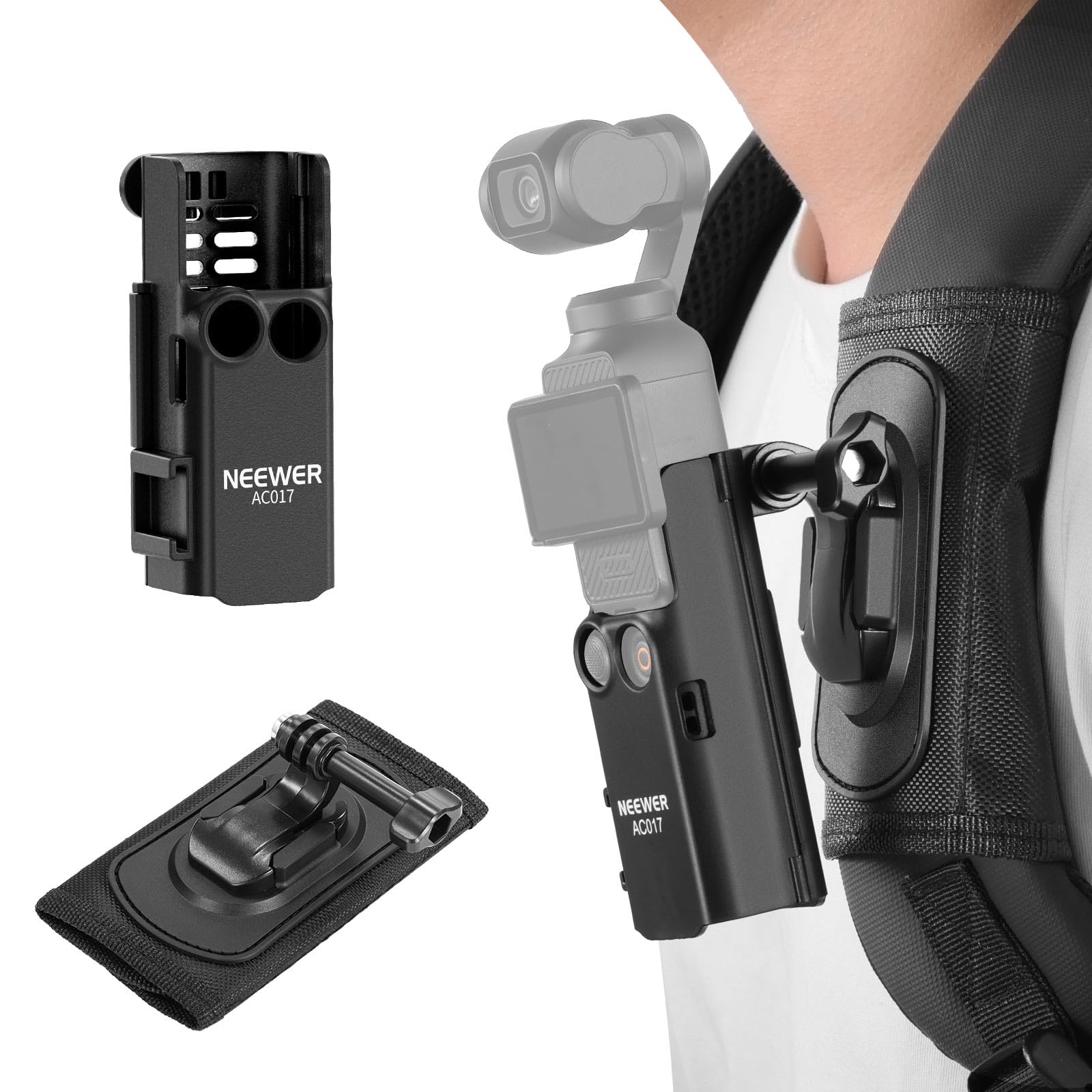 NEEWER Basics 4 in 1 Accessories Kit Compatible with DJI Osmo Pocket 3, Backpack Strap Mount Kit with Bracket Cage Extension Ada