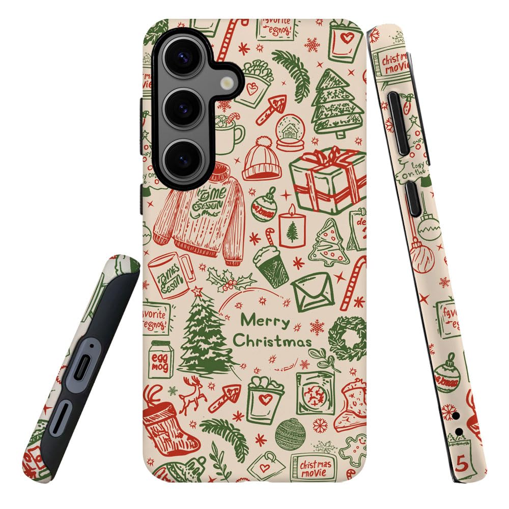 DJSOK Compatible with Samsung Galaxy S24 FE,Frosted PC Anti-Scratch Shockproof Case - Christmas Colorful Hat Tree