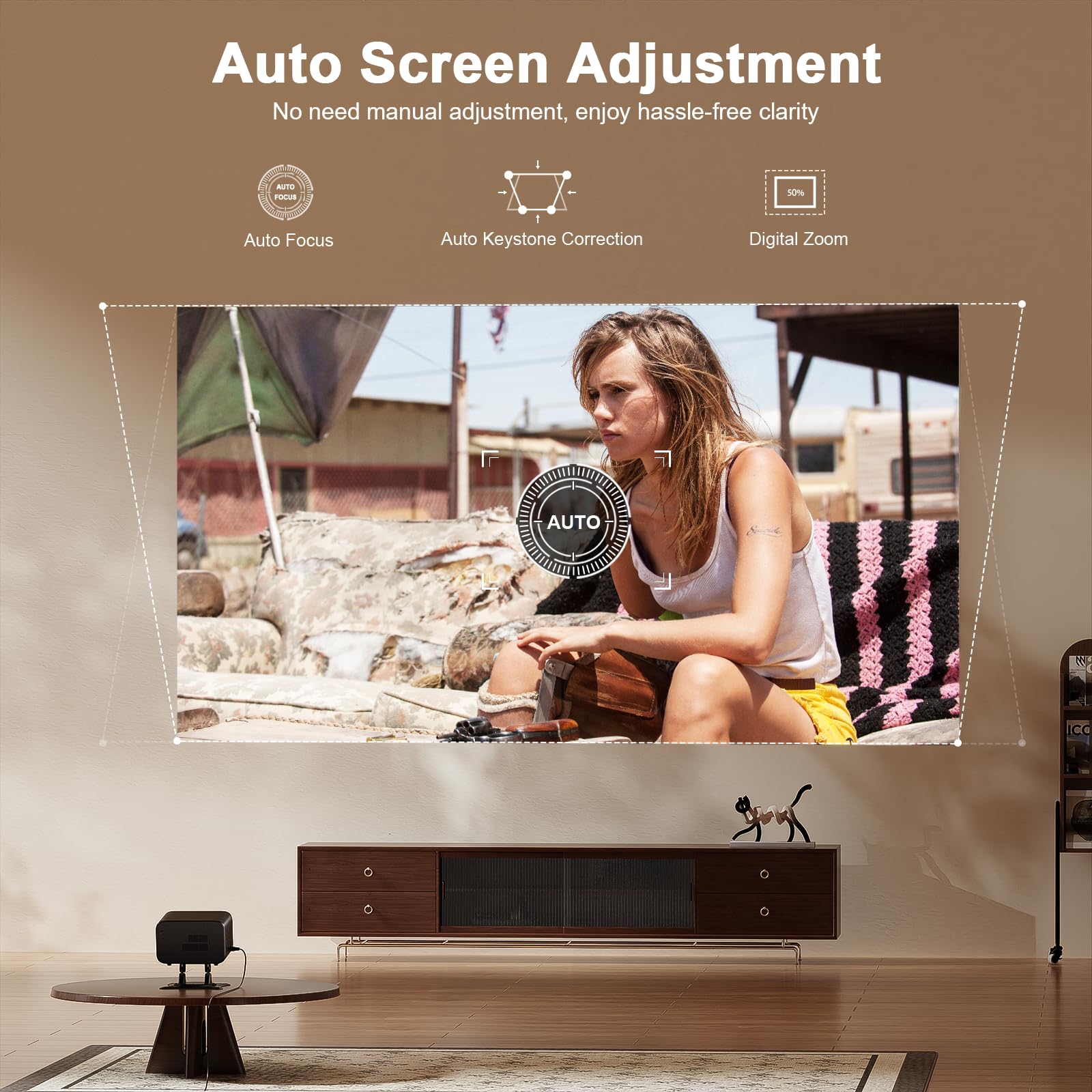 [Auto Focus] Projector With Android System, Xuanpad Portable Projector With Wifi 6 And Bluetooth, Auto Vertical Correction, Full