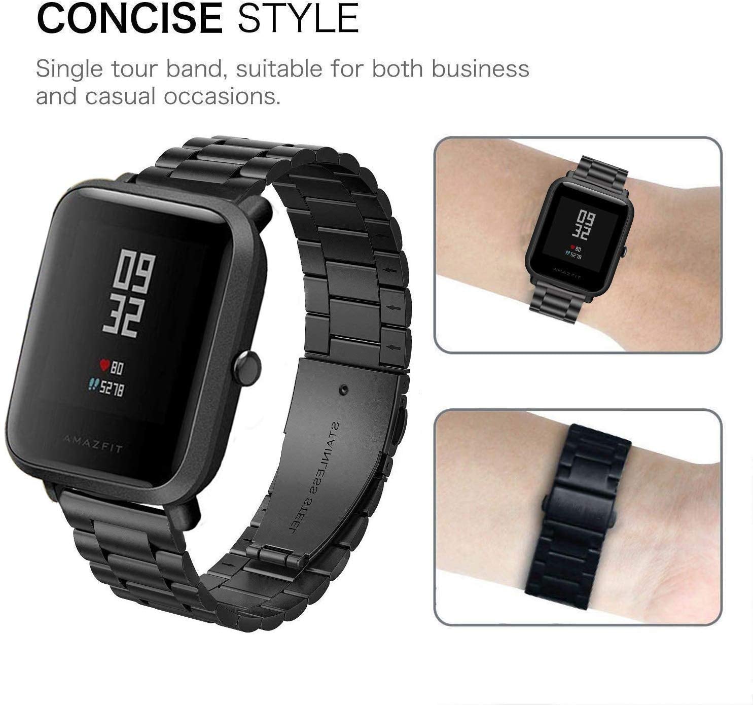 Vicrior Compatible Amazfit Bip/Bip 3 Pro/Bip U Pro Bands, 2 Pack Stainless Steel + Mesh Strap Bracelet Replacement For Amazfit G