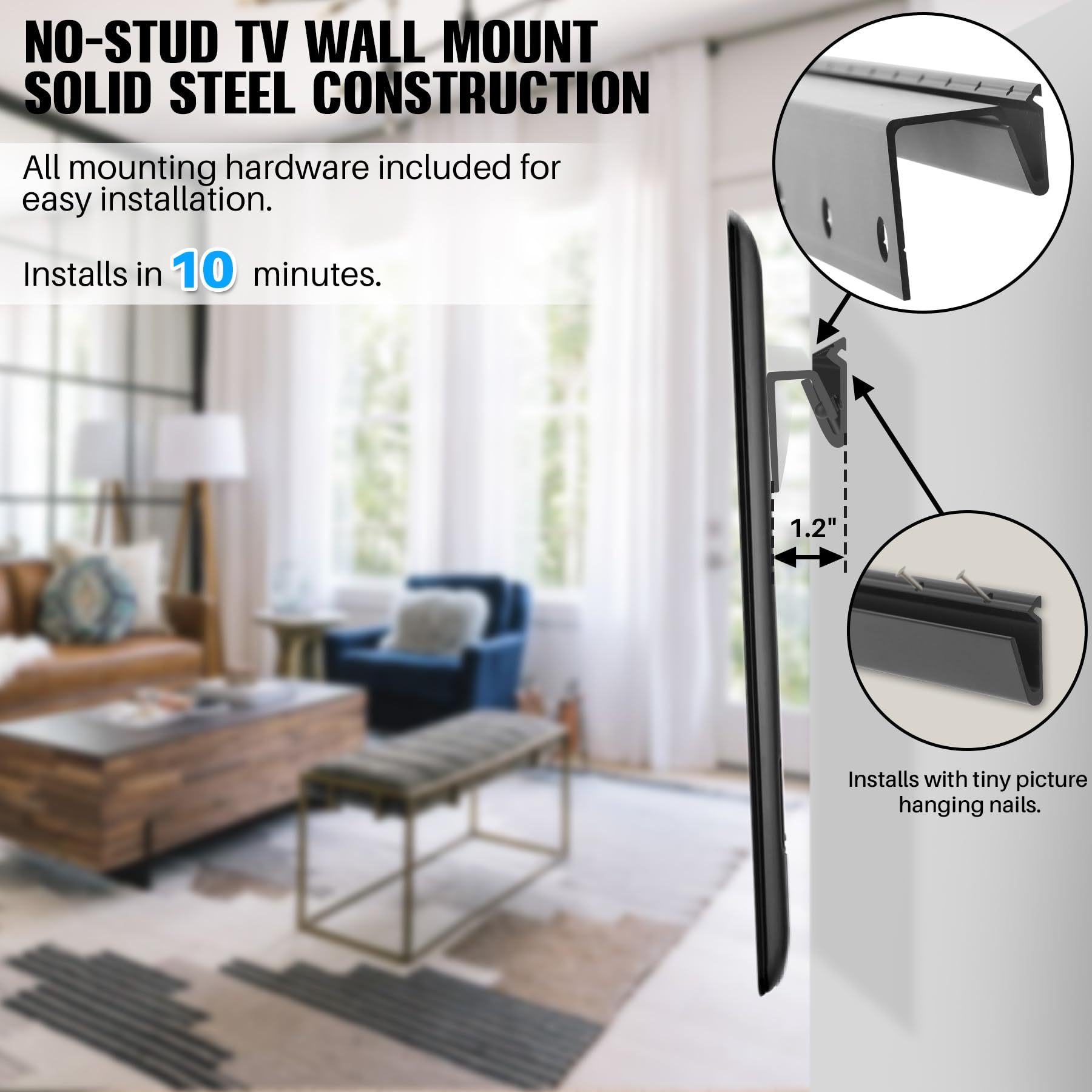 Aentgiu 2 Pairs Studless Tv Wall Mount, Heavy Duty Drywall Tv Bracket Hanger For 32 75 Inch Flat Screen Tvs, No Stud, No Drill, No Anchors, Easy Install With All Hardware