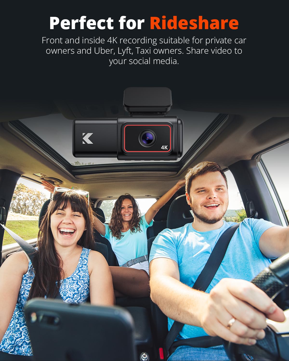 Kingslim D6 4K Dash Cam Front And Inside, New Version Cabin Dual Dash Uber Car Camera With Wifi & Gps, 3 Channel Dashcam Upgrade