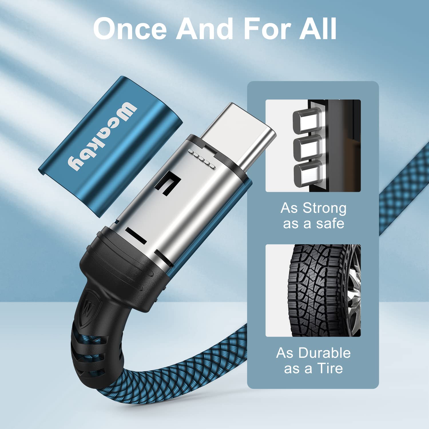 Wcakby USB C to USB C Charger Cable 60W Fast Charge Nylon Braided 3-Pack (6.6FT+3.3FT+1.6FT) Blue