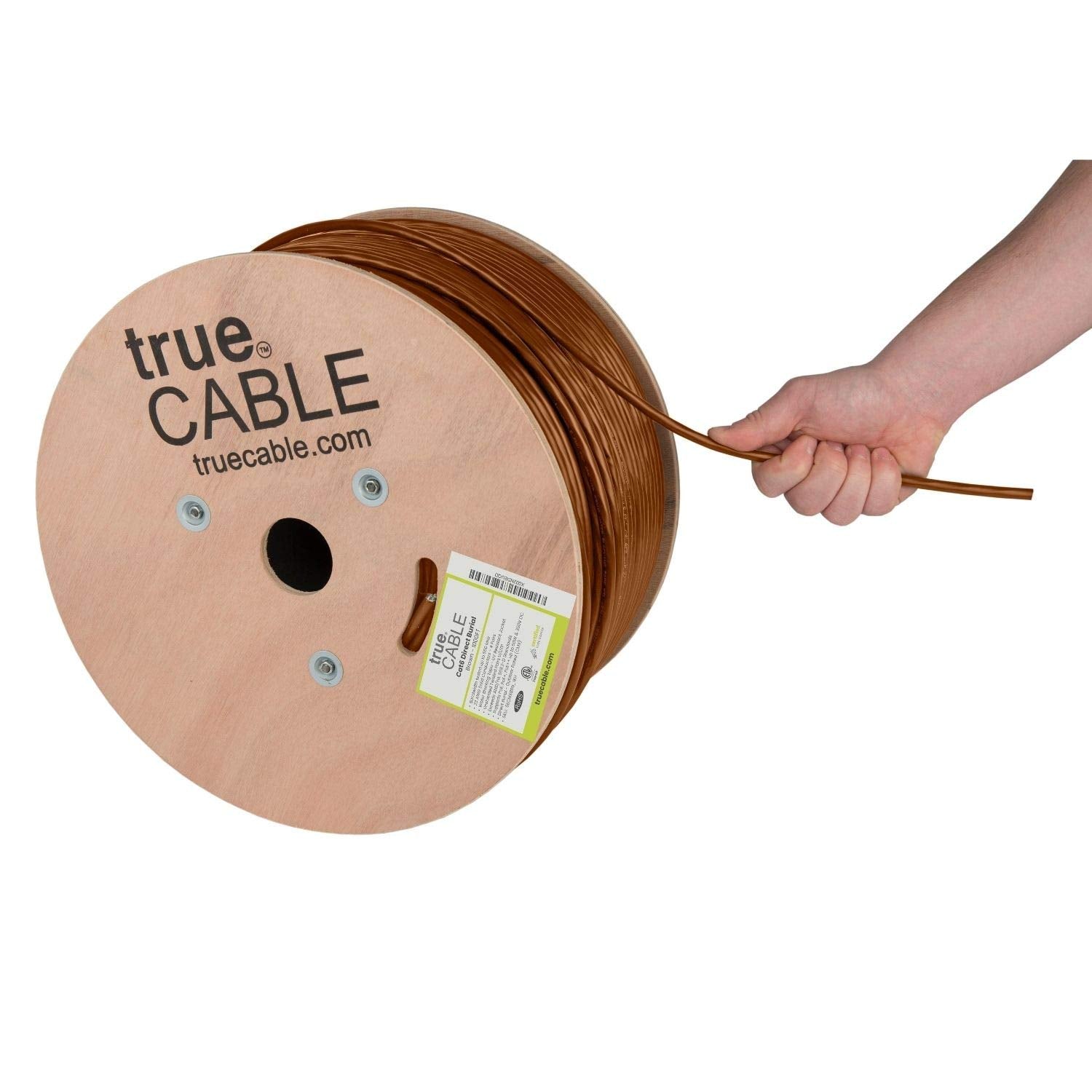 Truecable Cat6 Direct Burial, 1000Ft, Waterproof, Outdoor Rated Cmx, Brown, 23Awg Solid Bare Copper, 550Mhz, Poe++ (4Ppoe), Etl Listed, Unshielded Utp, Bulk Ethernet Cable