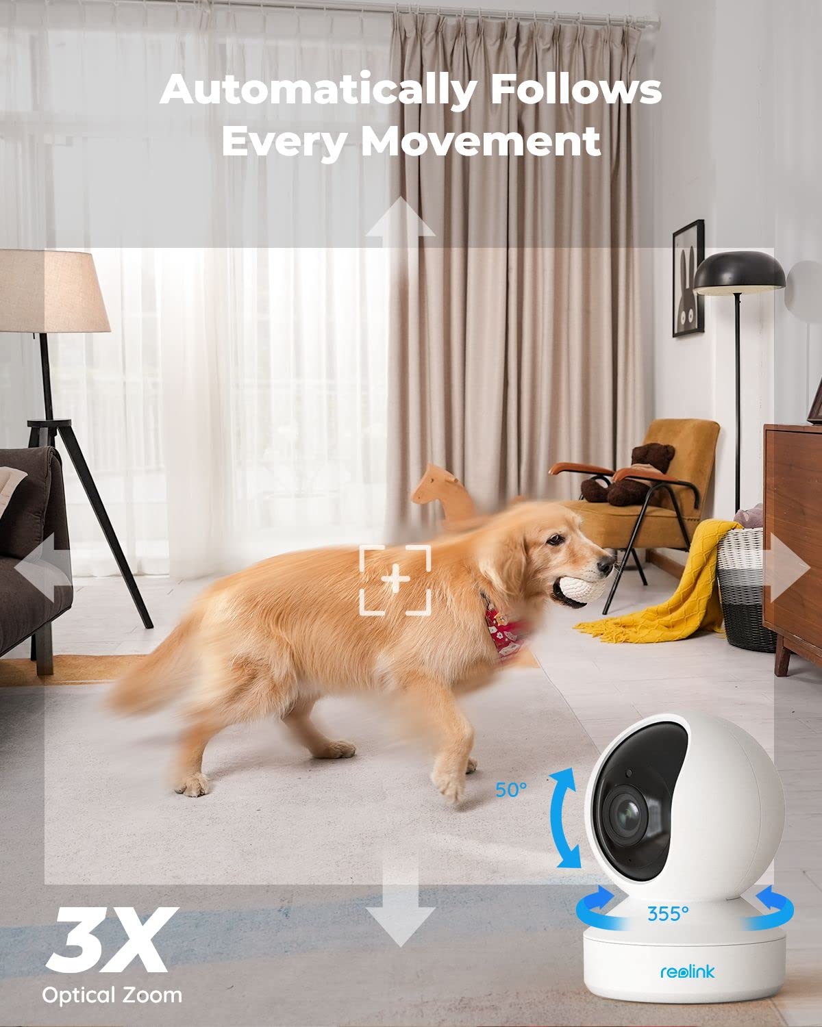 Reolink 5Mp Indoor Security Camera, 5Ghz Wifi Camera, E1 Zoom Plug In Pet Camera, 360 Degree Baby/Dog Monitor With 3X Optical Zo