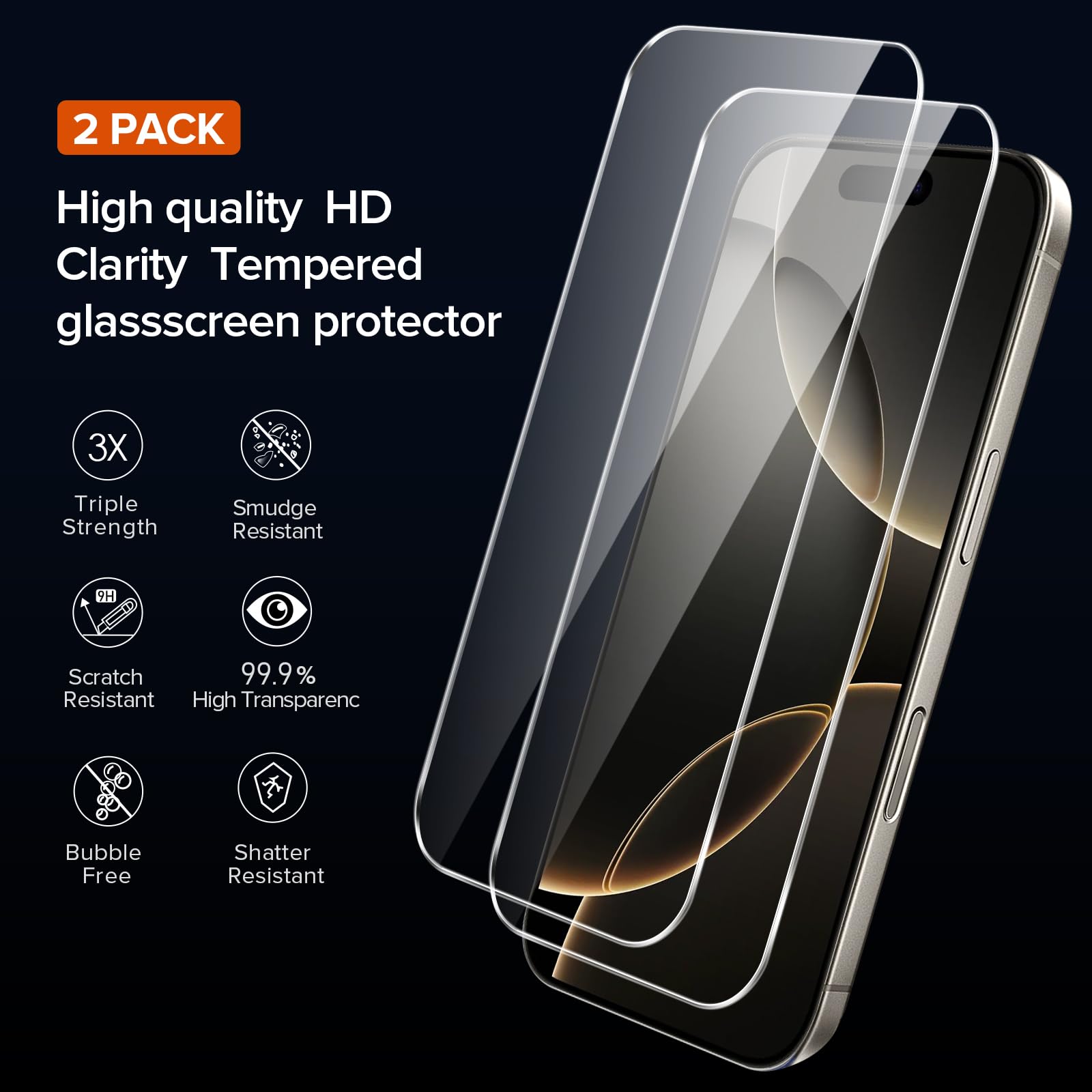Ivoler 3 In 1 Clear Case Designed For Iphone 16 Pro Max 6.9'' 2024 With 2 Pack Tempered Glass Screen Protector Military Shockpro