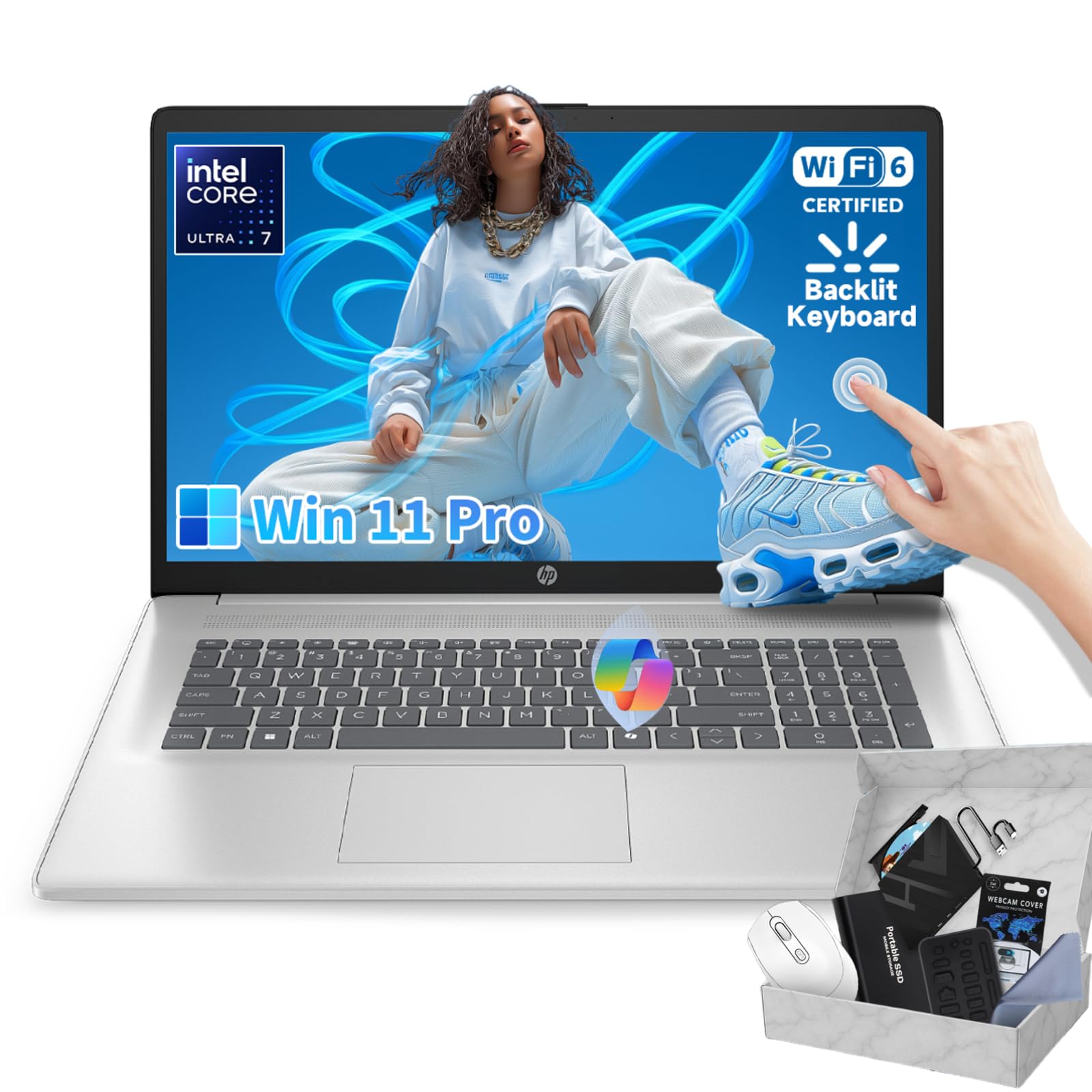 HP 17inch Touchscreen Business Laptop - Intel 12-Core Ultra 7 255U(up to 5.2 GHz), 64GB DDR5, 2TB SSD, Copilot AI, 12 NPU Tops,