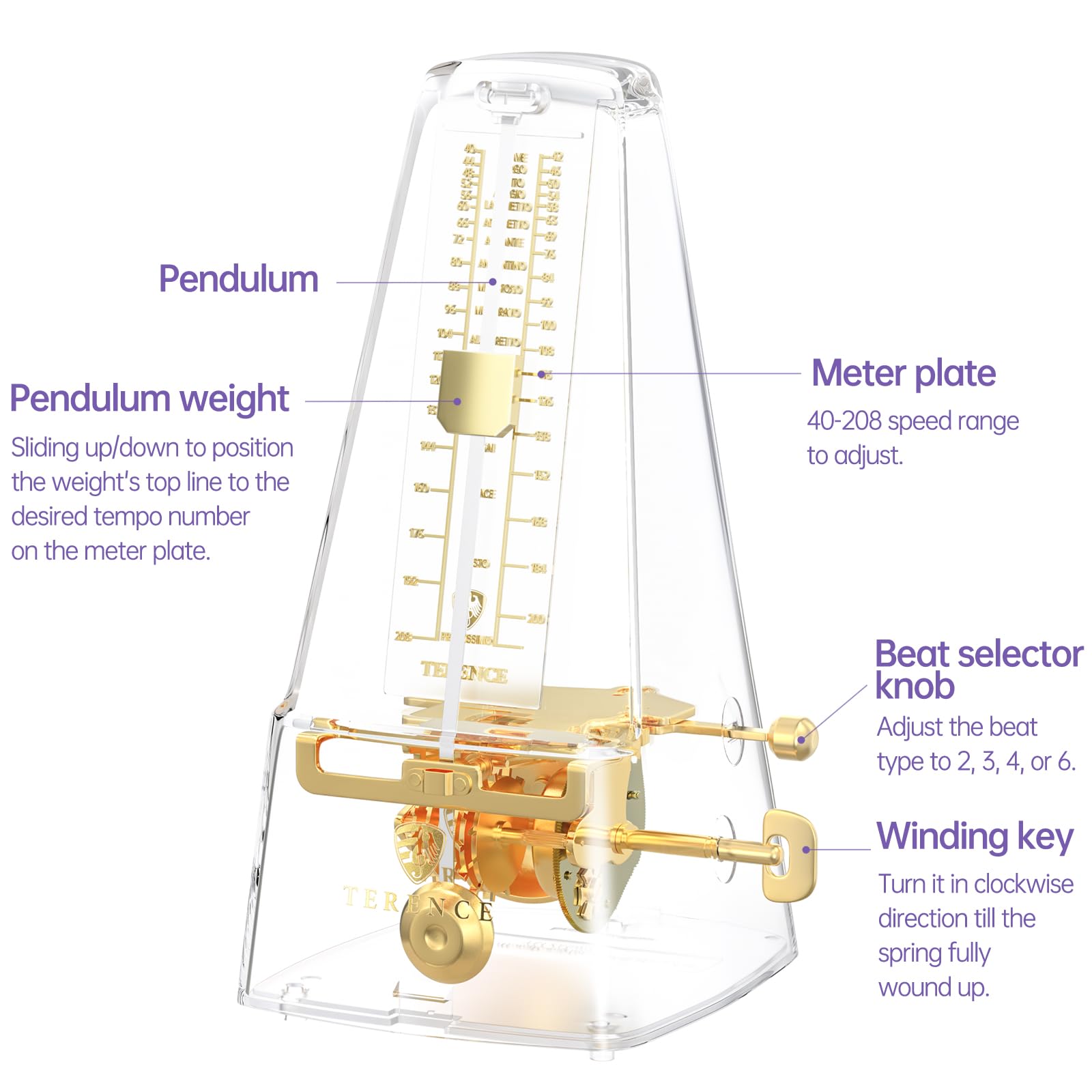Terence Mechanical Metronome For Piano Guitar Violin Bass Drum And Other Musical Instruments Loud Sound And High Precision Track