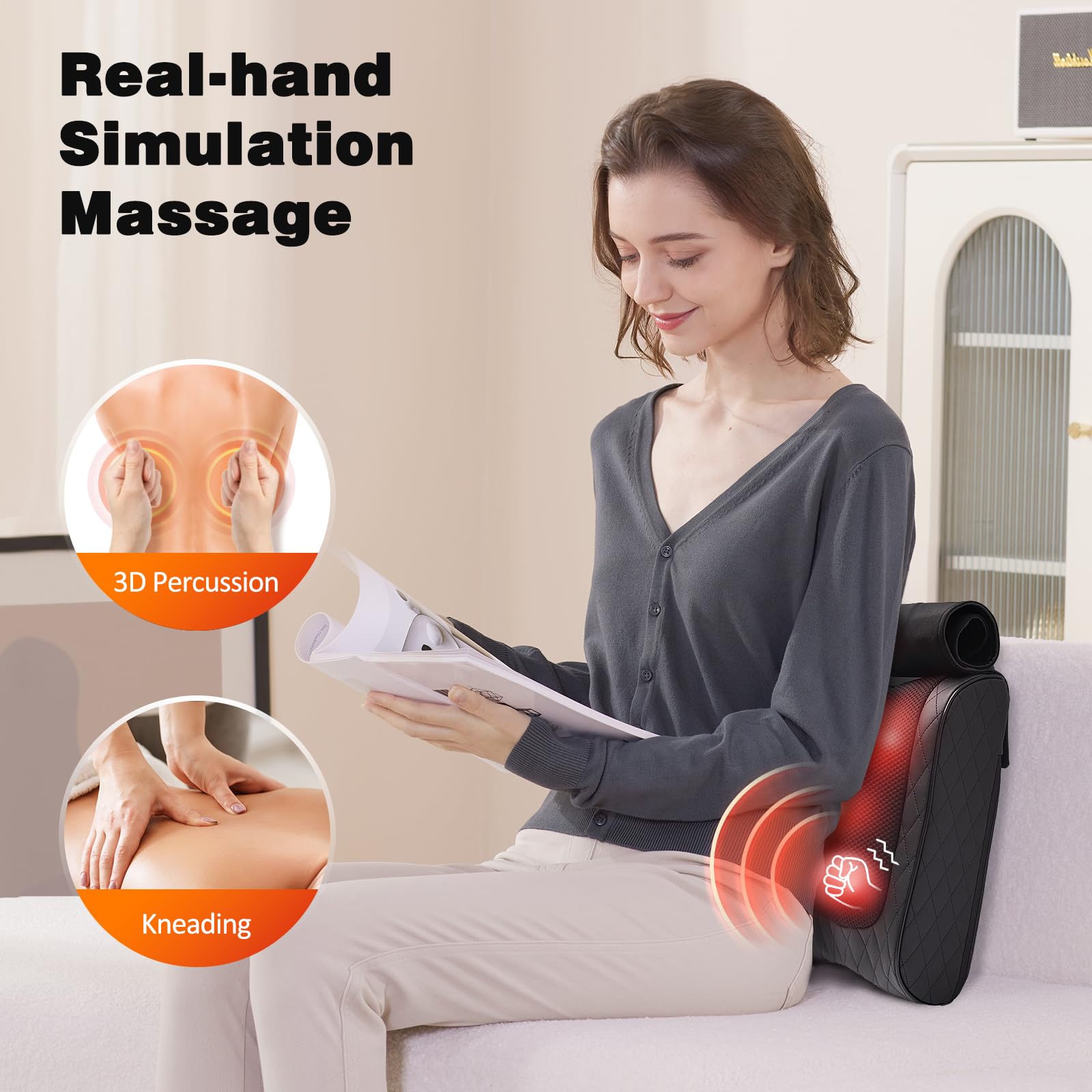 Back Massager With Heat, Percussion & Shiatsu 2 In 1 Massager For Lower Back Pain Relief, 3D Deep Tissue Kneading Massage Pillow
