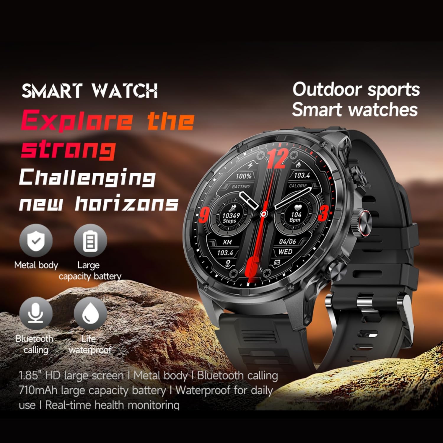 Desong Smart Watch For Men With Led Flashlight,1.85 Inch Hd Big Screen Waterproof Rugged Smart Watch,800Mah Ultra-Long Battery,A