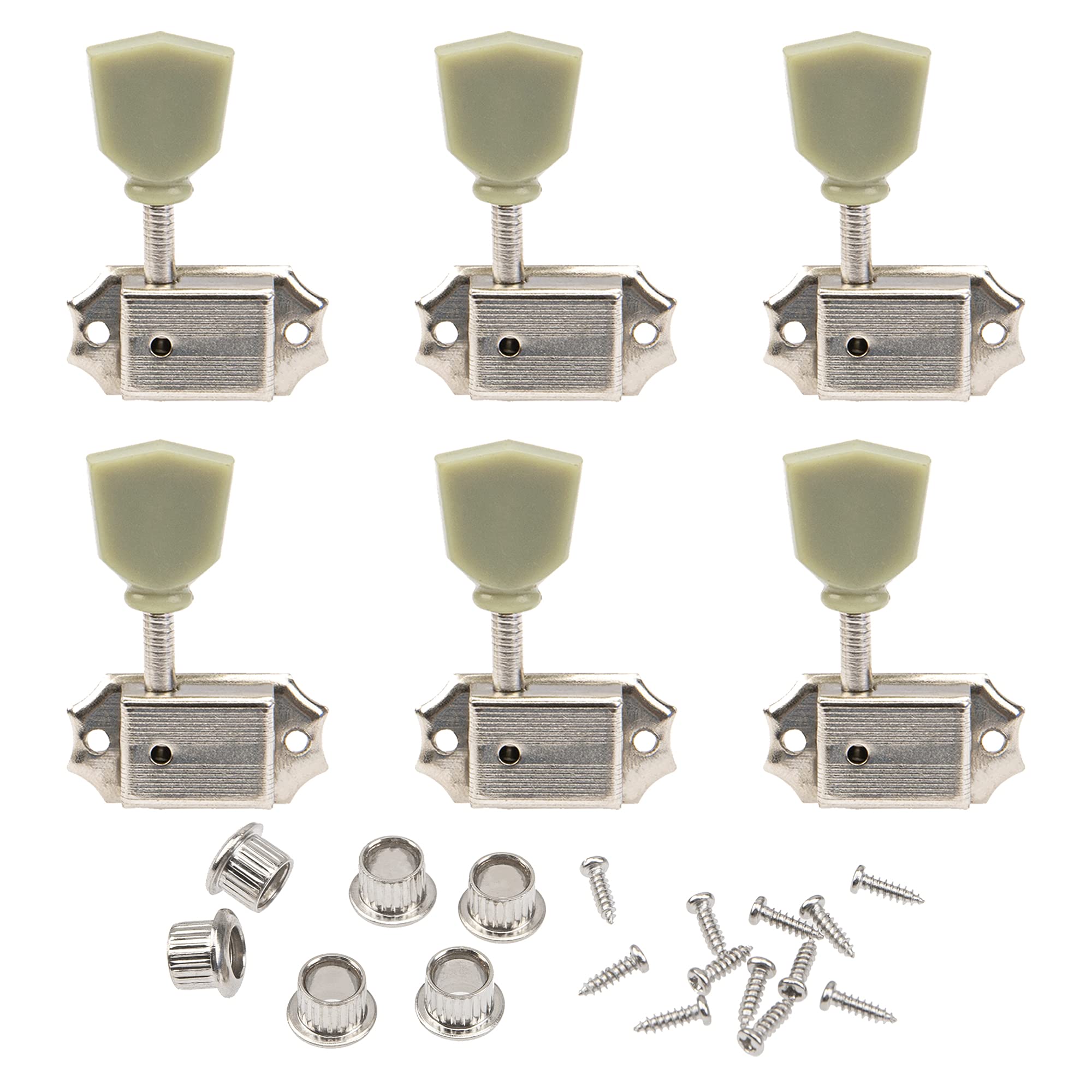 6Pcs Yootones Vintage Style Guitar Tuning Pegs Machine Head Tuners 3L3R Compatible With Les Paul Epiphone Guitar Parts (Silver)