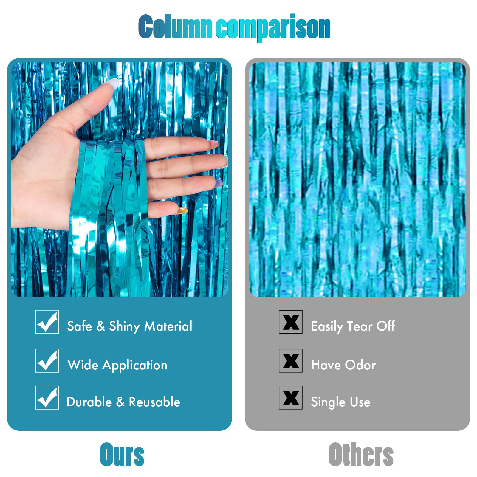 Canrevel 2 Pack 3.3X8.2 Feet Light Blue Foil Fringe Backdrop Curtains, Tinsel Streamers Birthday Party Decorations, Fringe Backd