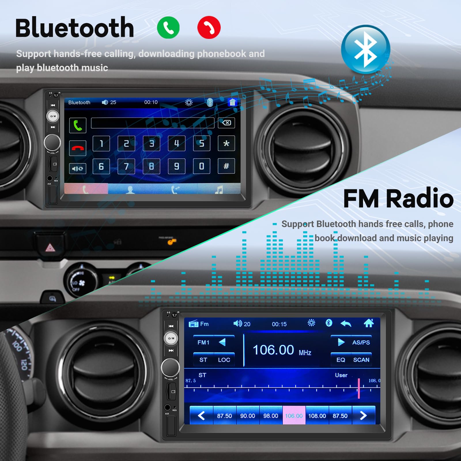 Double Din Car Stereo With Reverse Camera 7 Inch Touch Screen 2 Din Car Radio Support Mirror Link Bluetooth Swc Fm Aux In Tf Car