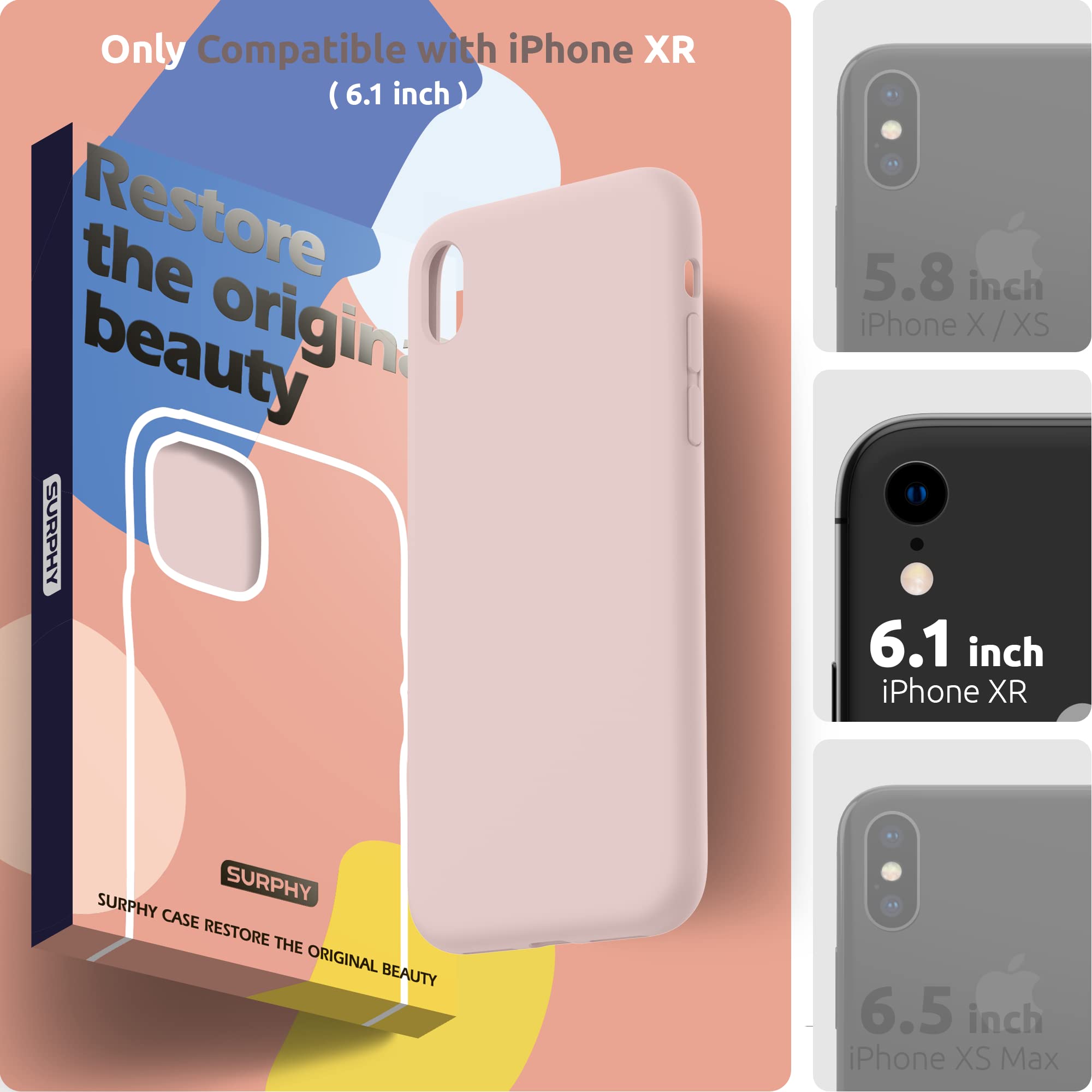 Surphy Compatible With Iphone Xr Case, Thickened Liquid Silicone Phone Case (With Microfiber Lining) For Iphone Xr 6.1 Inches, P