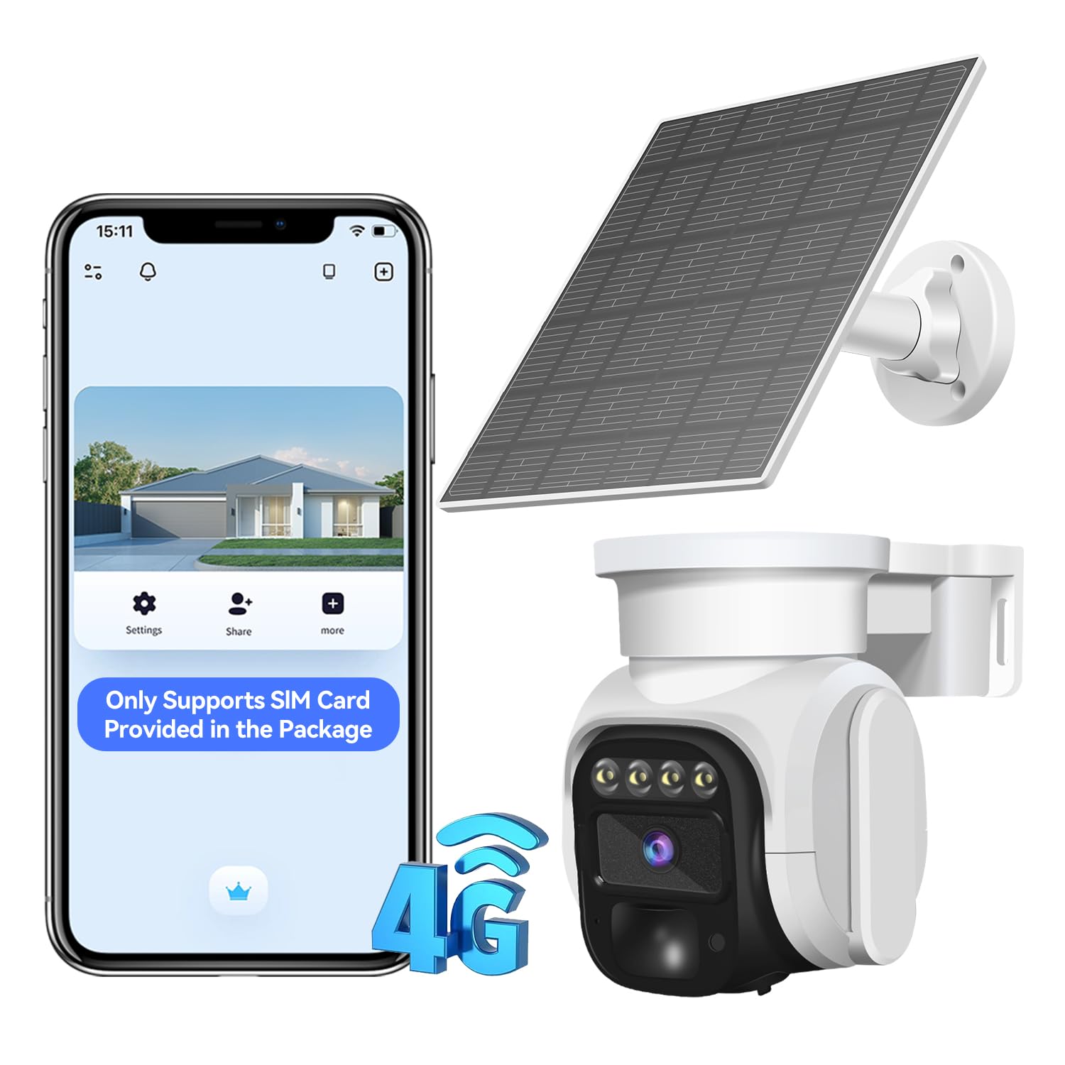 Runofast 4G Lte Cellular Security Camera,No Wifi Solar Powered Camera Outdoor,Pan Tilt,2K Hd Night Vision,2 Way Talk,Motion Dete