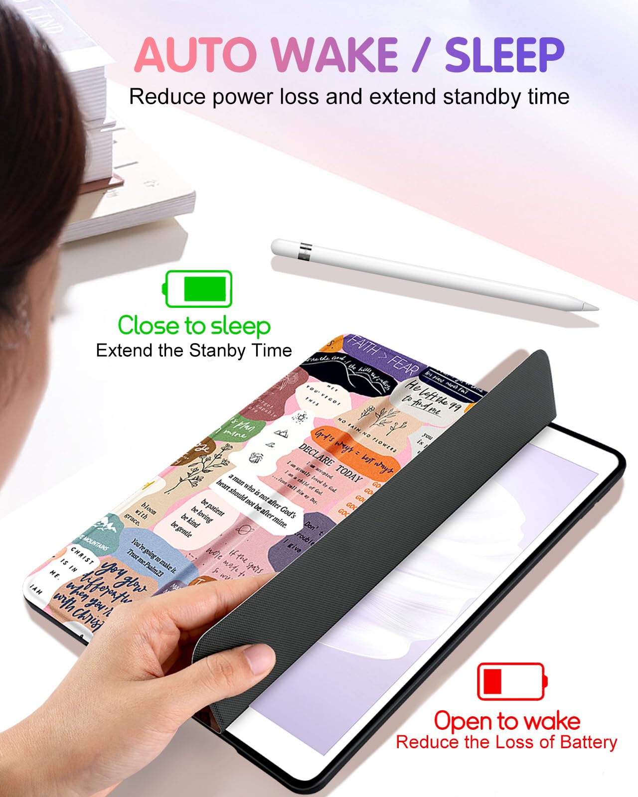 Uppuppy For Ipad 9Th/8Th/7Th Generation Case 10.2 Inch Girls Cute Kids Women Folio Smart Cover Pencil Holder Quotes Aesthetic De