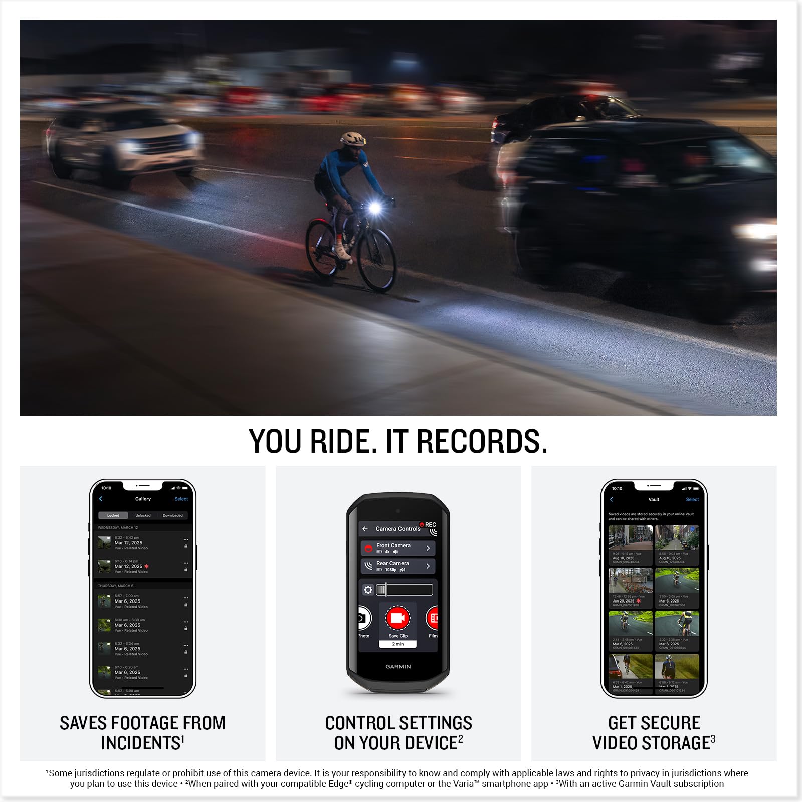 Garmin Varia Vue Headlight Bicycle Camera 4K Video Recording, 600-Lumen Smart Bike Light, Auto Brightness, Incident Detection, L