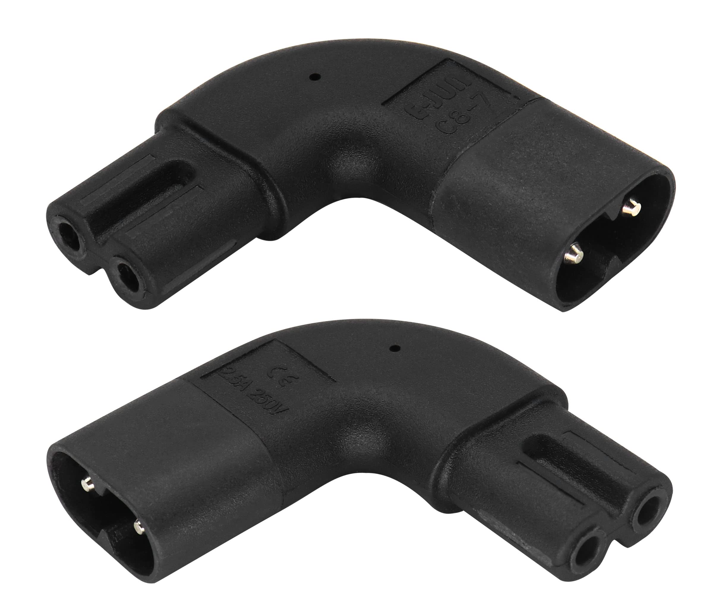Aaotokk (2 Pack 90 Degree Iec 320 C7 To C8 Power Ac Adapter 10A 125V Left&Right Angle Figure 8 Male To Female Iec C8 To C7 Ac Po