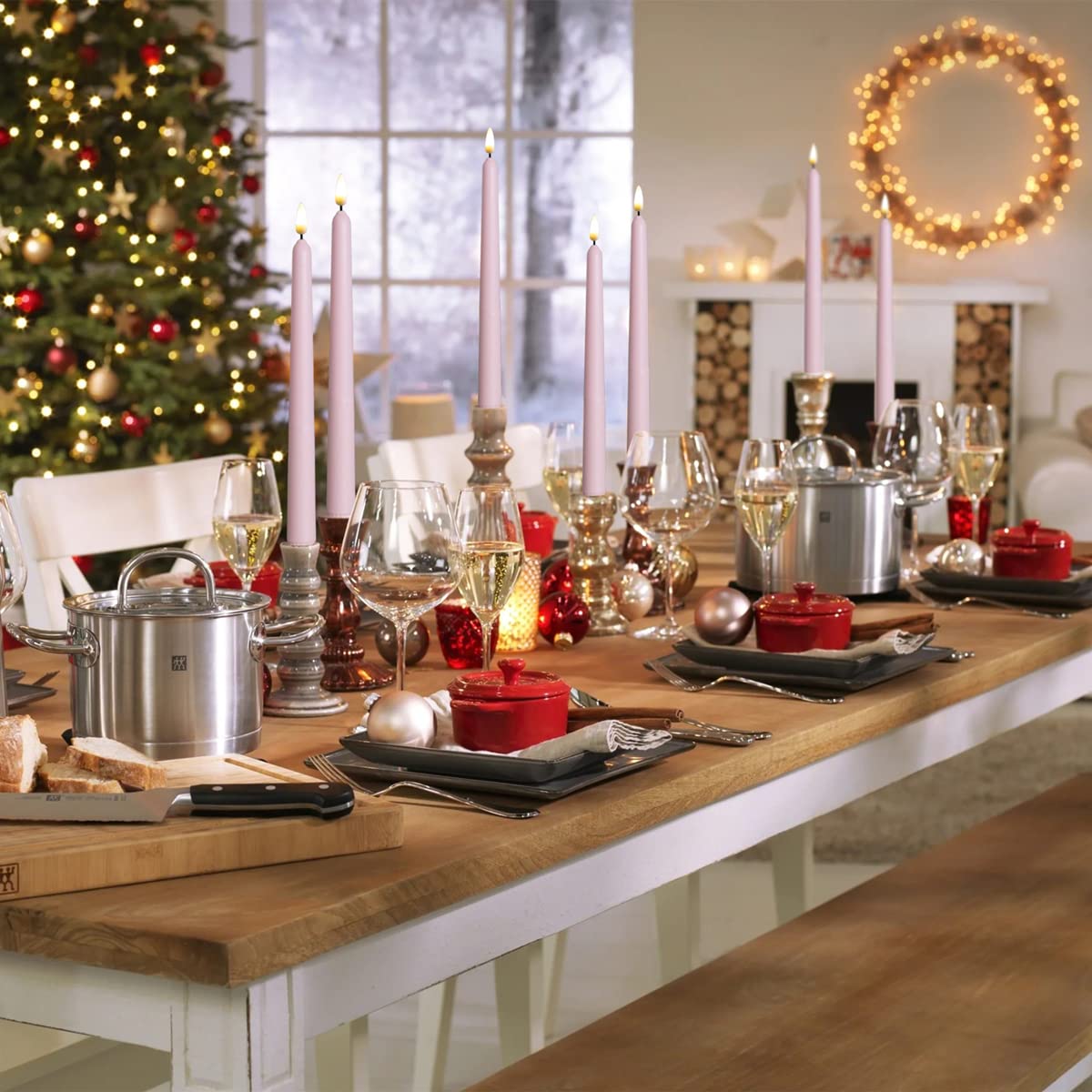 4 Pack Pink 11'' Wax Covered Flameless Candles, Use 2 Aa Batteries(Not Included)Runs 200 Hours, Remote And Timer, Led Battery Op