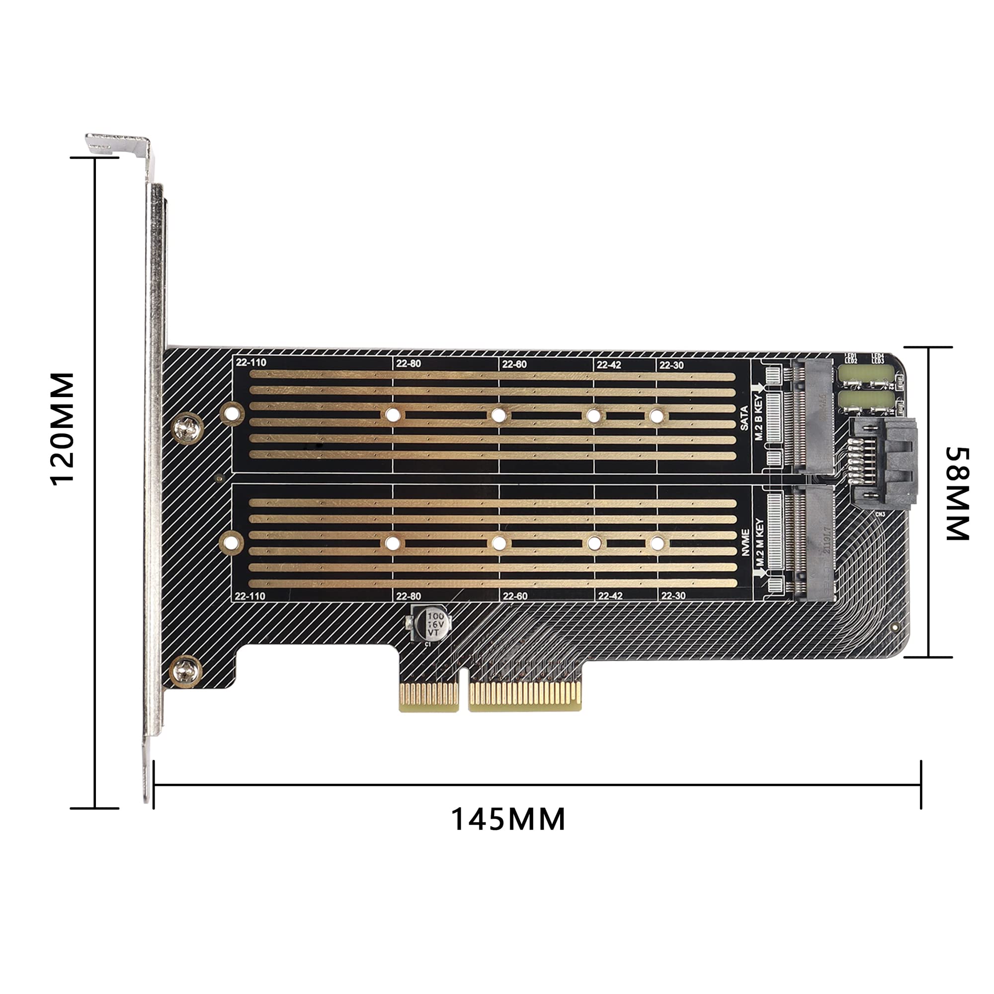 Gelrhonr M.2 Nvme Ssd To Pcie Adapter Card,M.2 Nvme(M Key) +Sata (B Key) Ssd Pcie 3.0 X4 X8 X16 Controller Expansion Card For 22