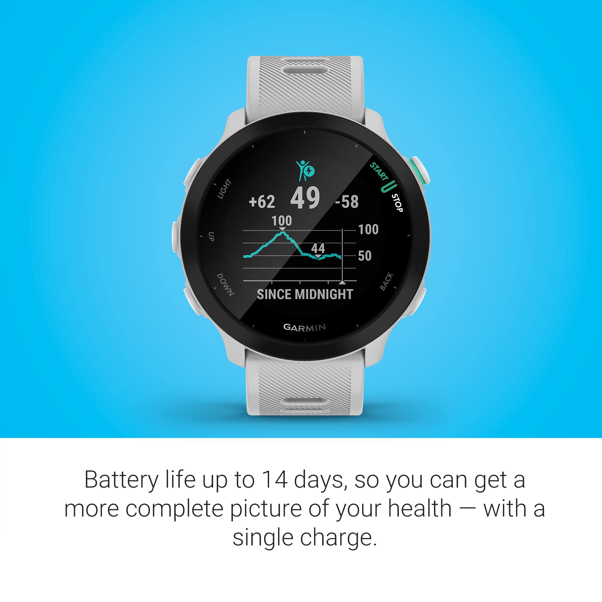 Garmin Forerunner 55, Gps Running Watch With Daily Suggested Workouts, Up To 2 Weeks Of Battery Life, White