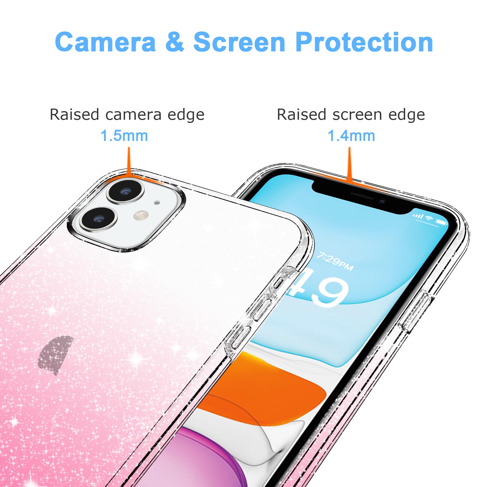 Jjgoo Compatible With Iphone 11 Case, Clear Glitter Sparkle Shock Absorption Protective Phone Cases Cute Slim Thin Cover For Wom