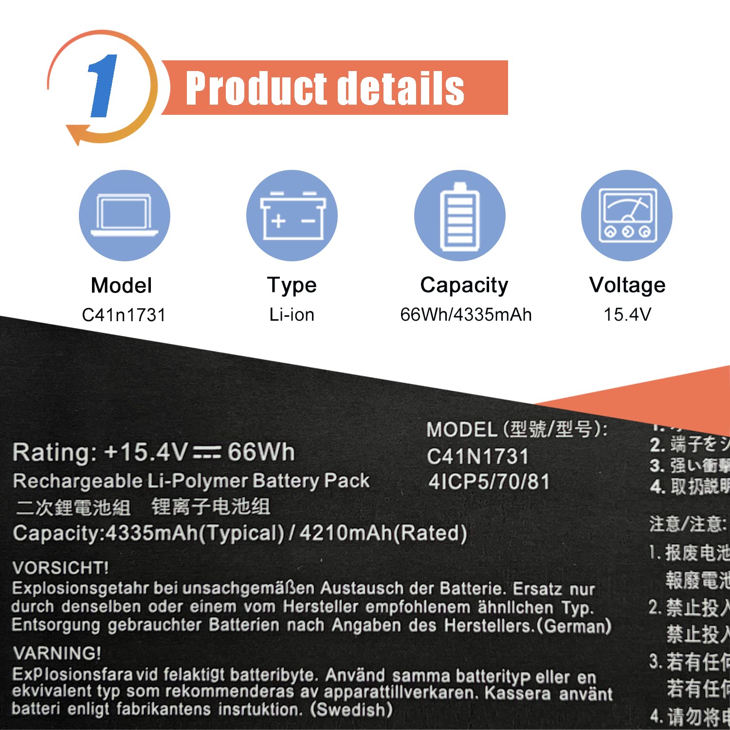 Asodi C41N1731 Battery Compatible With Asus Rog Strix Gl504,Gl504G,Gl504Gm,Gl504Gs,Gl504Gw (Scar Ii/Hero Ii) Series 15.4V 66Wh 4