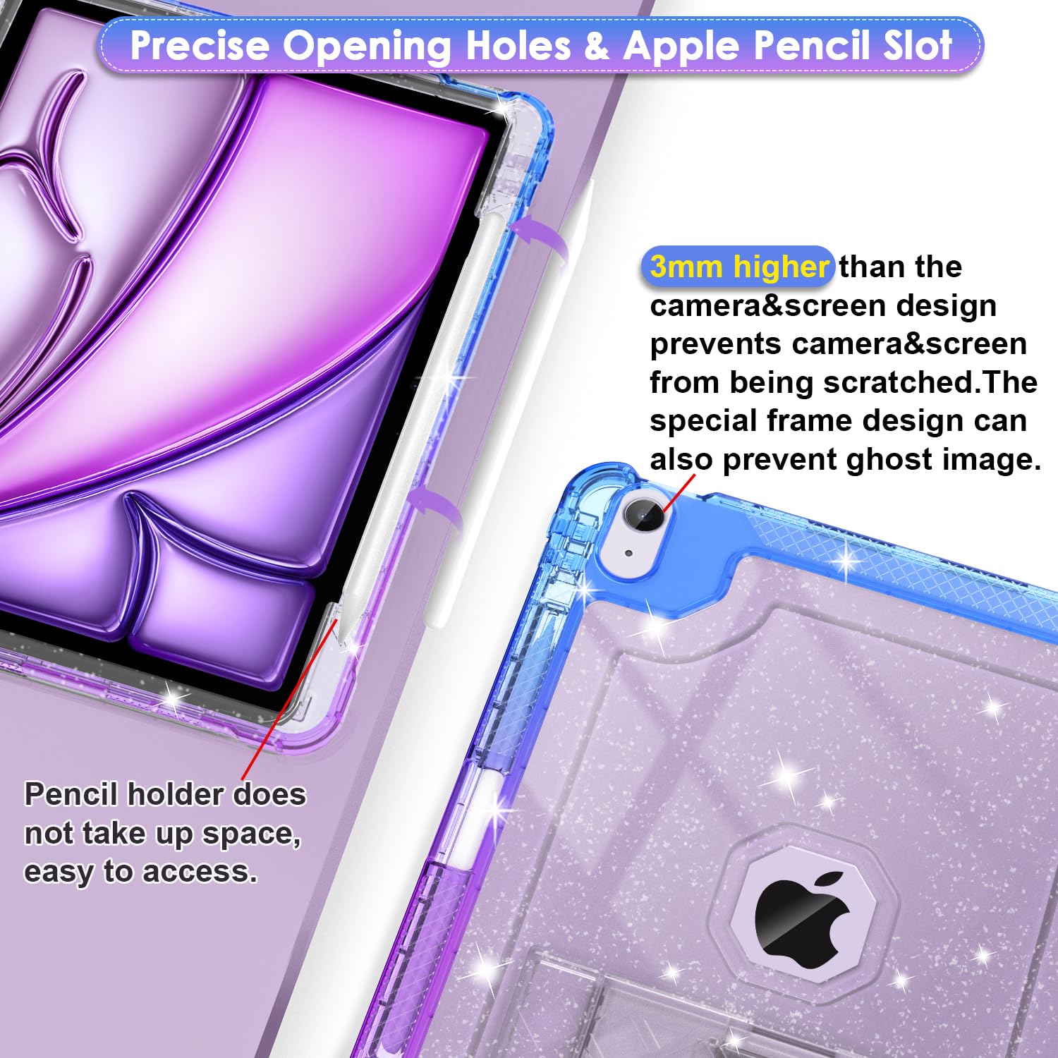 Zonefoker For New Ipad Air 13 Inch Case 2024 M2, 13'' Ipad Air Case 6Th Gen 2024 13 Inch Glitter Slim Cover With Pencil Holder H