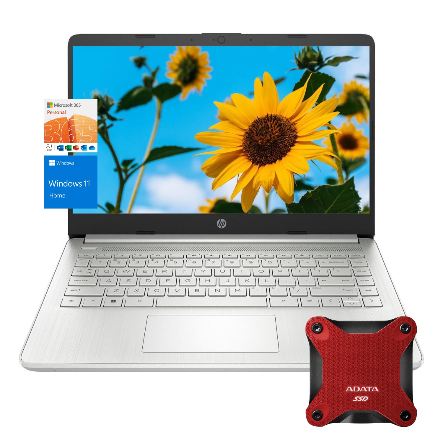 Hp Laptop, 14'' Hd Display, Intel Quad-Core Processor, 16Gb Ram, 640Gb Storage (128Gb + 512Gb External Ssd), Sd Card Reader, 1 Y