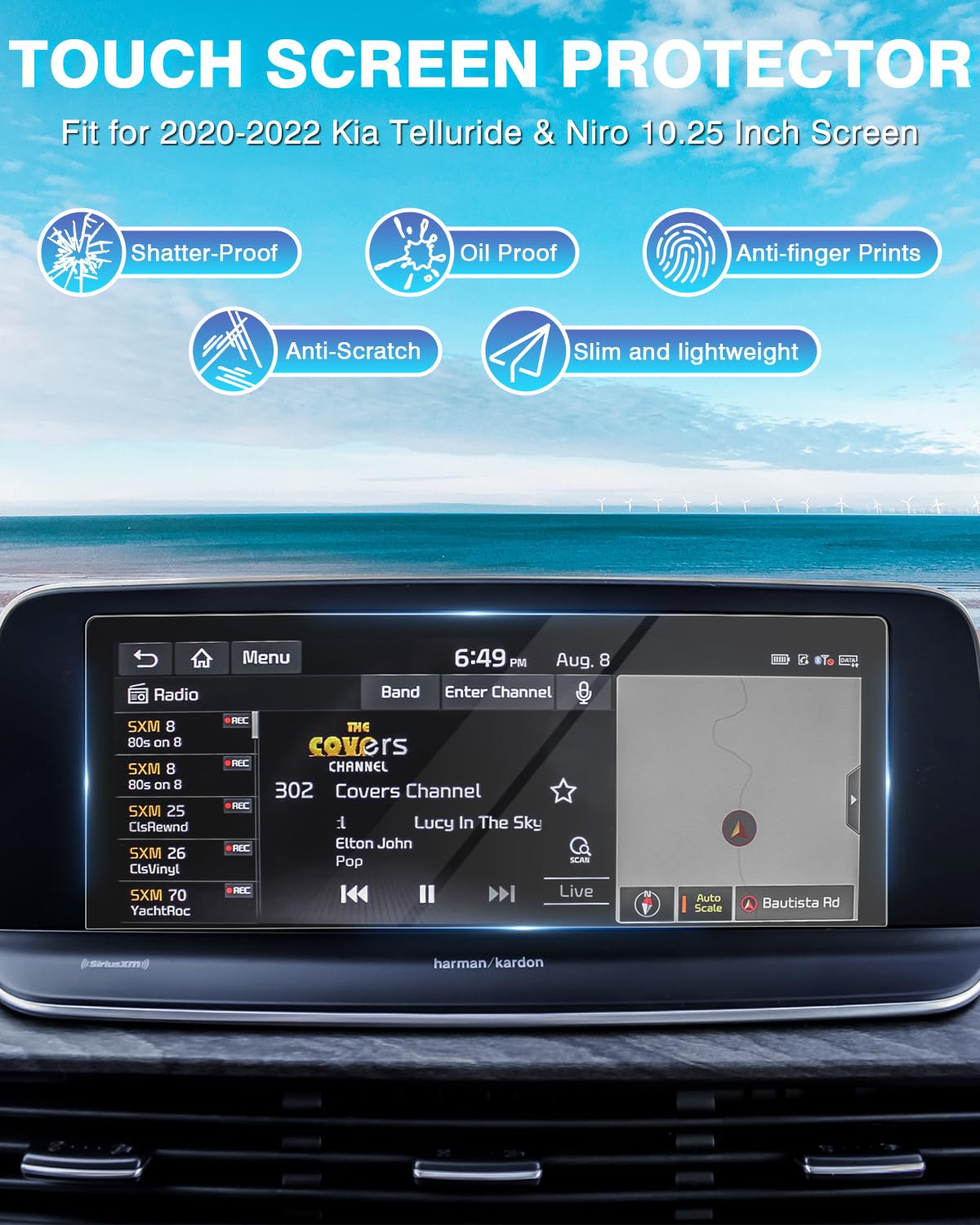 Karltys 2 Pack Tempered Glass Screen Protector For 2020 2022 Kia Telluride Ex Sx /2020 2022 Niro 10.25 Inch Touchscreen, Car Radio Display Screen Cover Anti Fingerprint Accessories