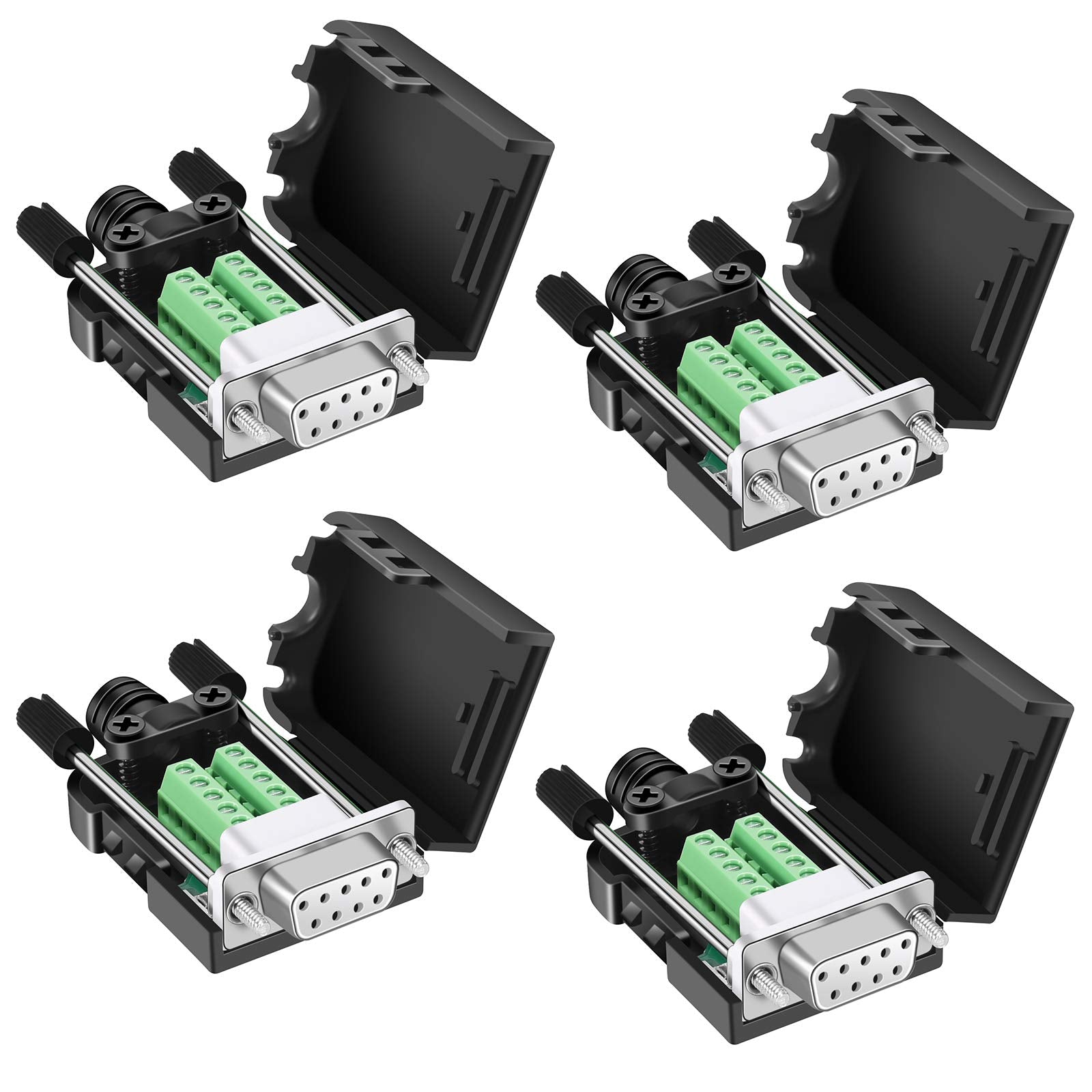 Dbilida Db9 Solderless Connector 4Female, Db9 Breakout Connector Rs232 D Sub Serial To 9Pin Port Terminal With Case