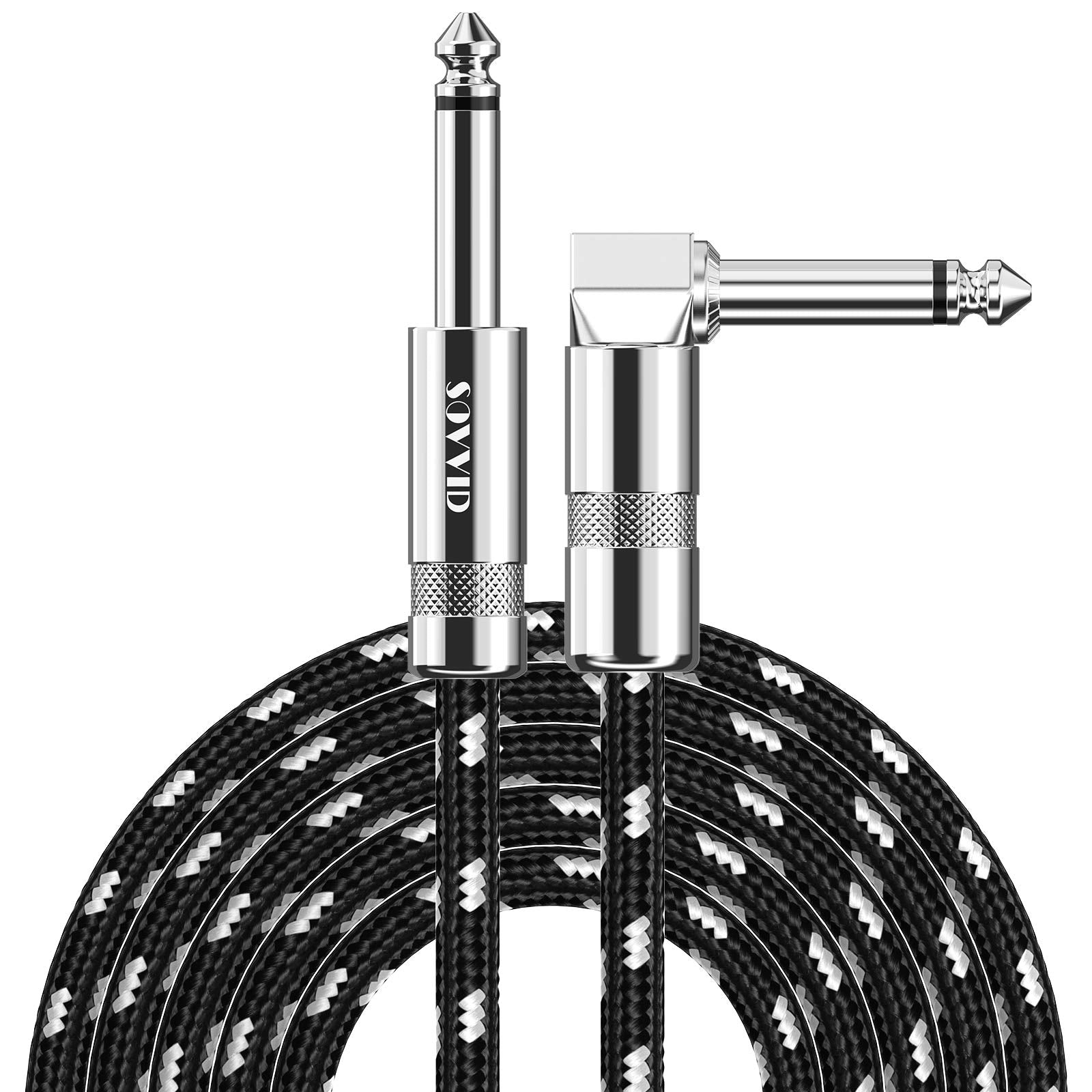 Sovvid Guitar Cable 10Ft Instrument Cable Guitar Cord Electric Guitar Cable Guitar Amp Cord For Bass Guitar Keyboard 1/4 Inch Cable Right Angle Black White