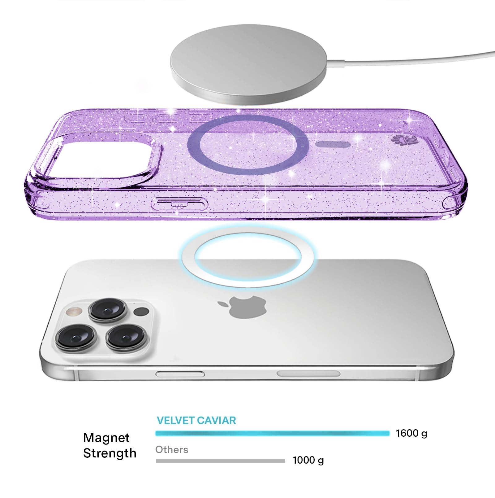 Velvet Caviar Compatible With Iphone 15 Pro Max Case Purple Glitter [8Ft Drop Tested] Compatible With Magsafe   Cute Protective