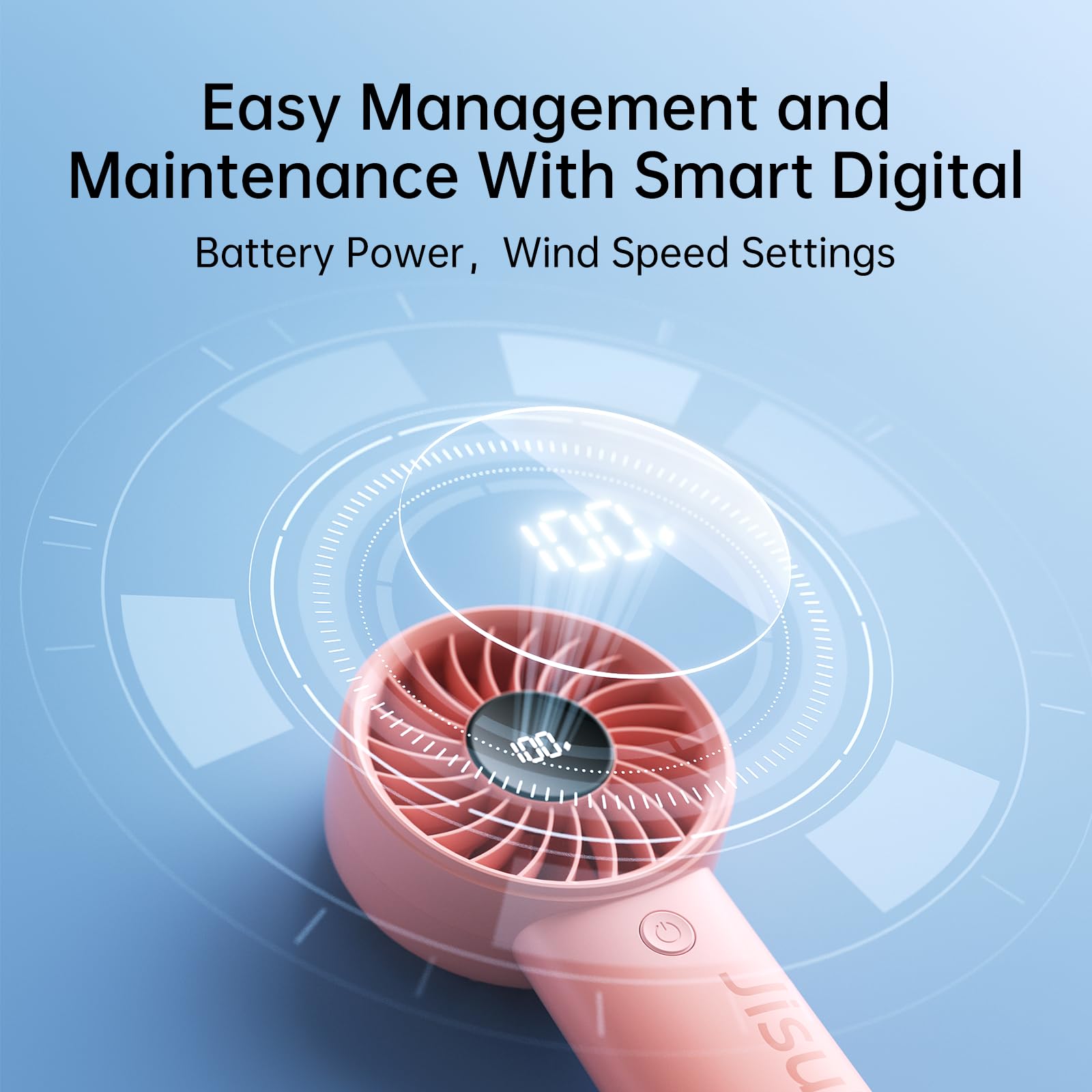 Jisulife Handheld Fan Life4 With Powerful Motor,Led Display,5000Mah Battery,5 Wind Speeds,Lanyard; Usb Rechargeable Hand Held Fa