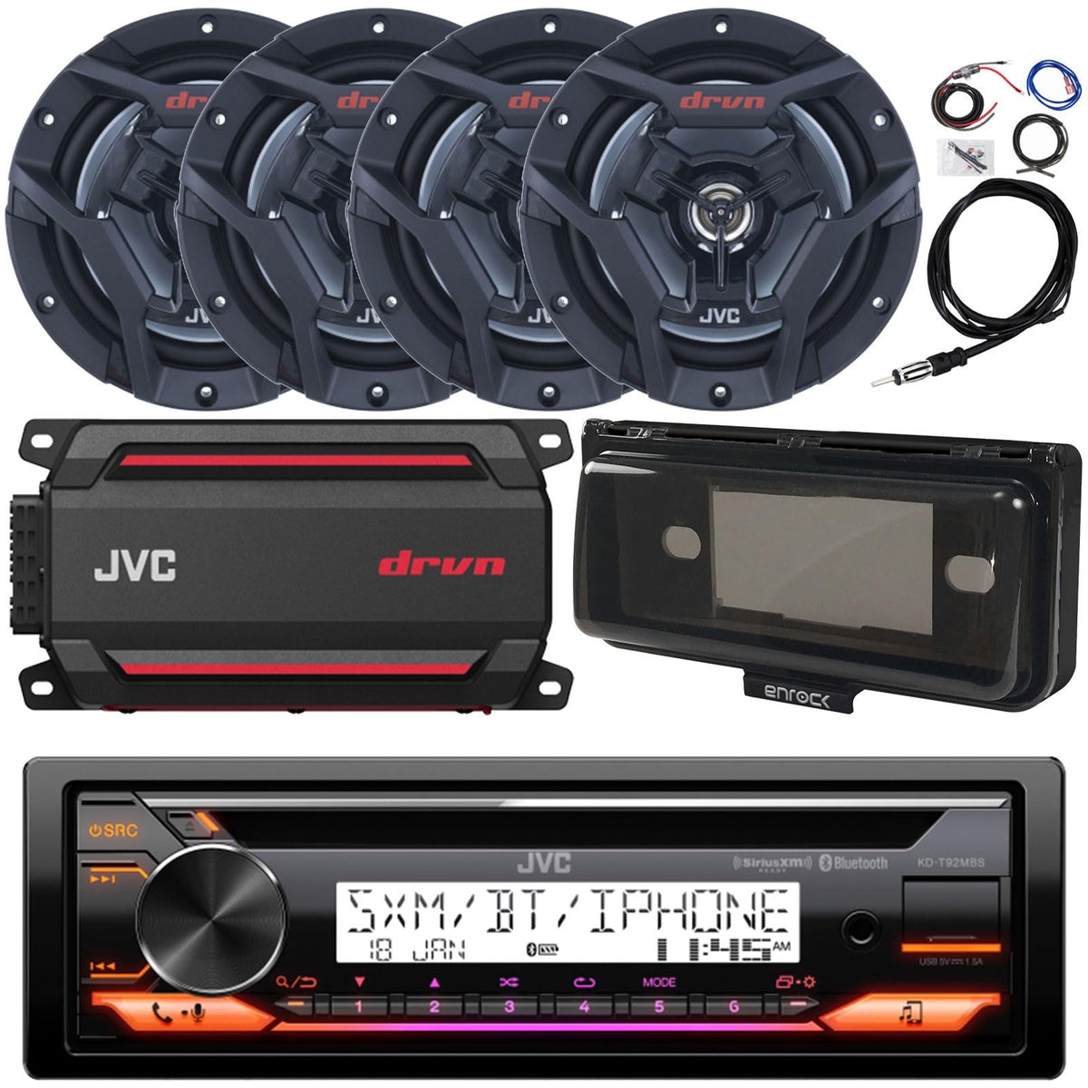 Single Din Marine Bluetooth Usb Aux Am/Fm Radio Cd Player Receiver Bundle Combo With 4X 6.5 150W 2-Way Black Waterproof Boat Aud