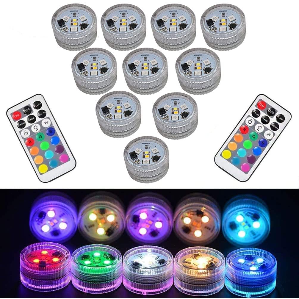 Dyanch Mini Submersible Led Lights With Remote   10 Pack 1.5'' Rgb Multicolor Battery Operated Pool Lights | Underwater Shower P